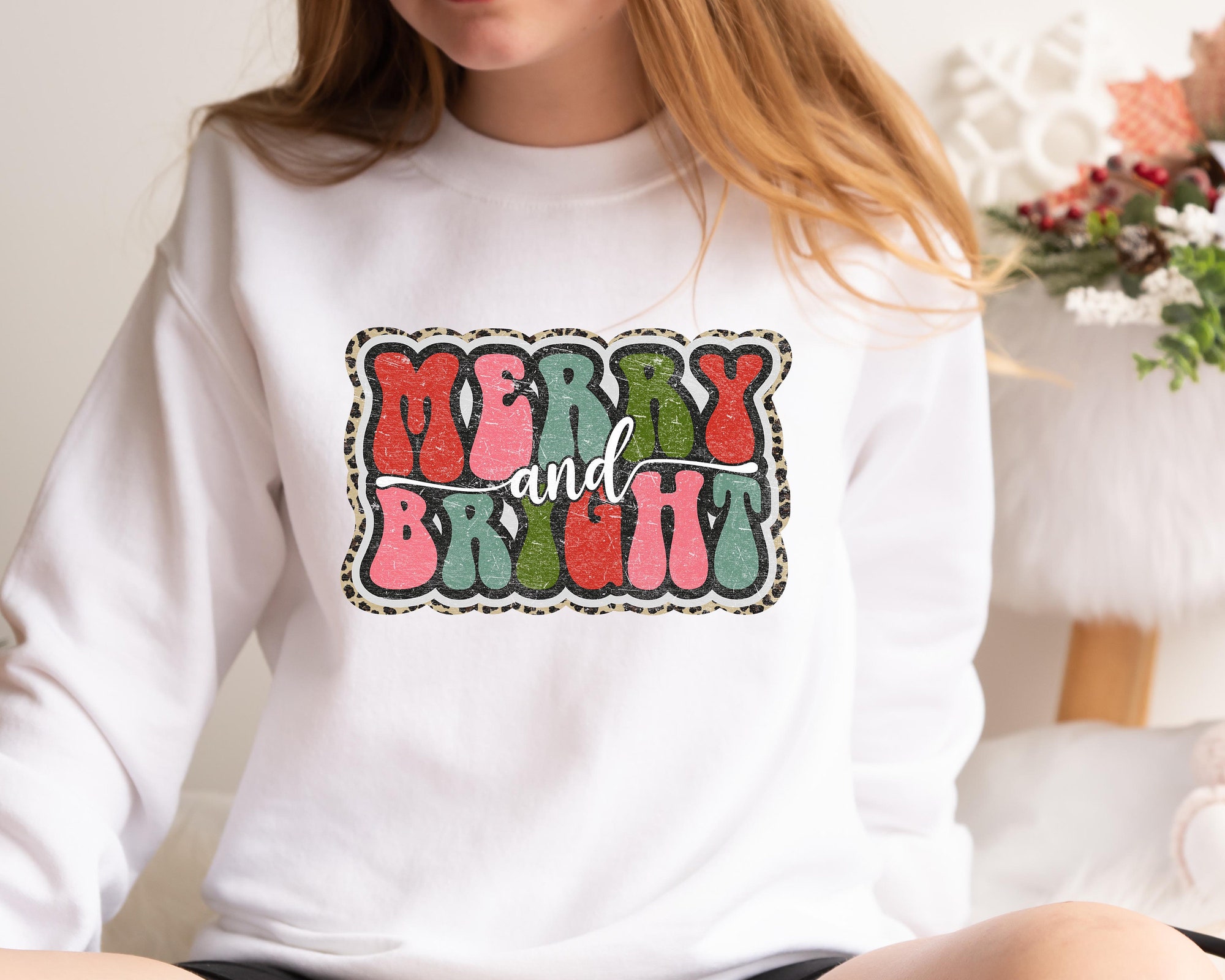 Merry and Bright Sweatshirt: Family Christmas Tee Holiday Cheer image 1