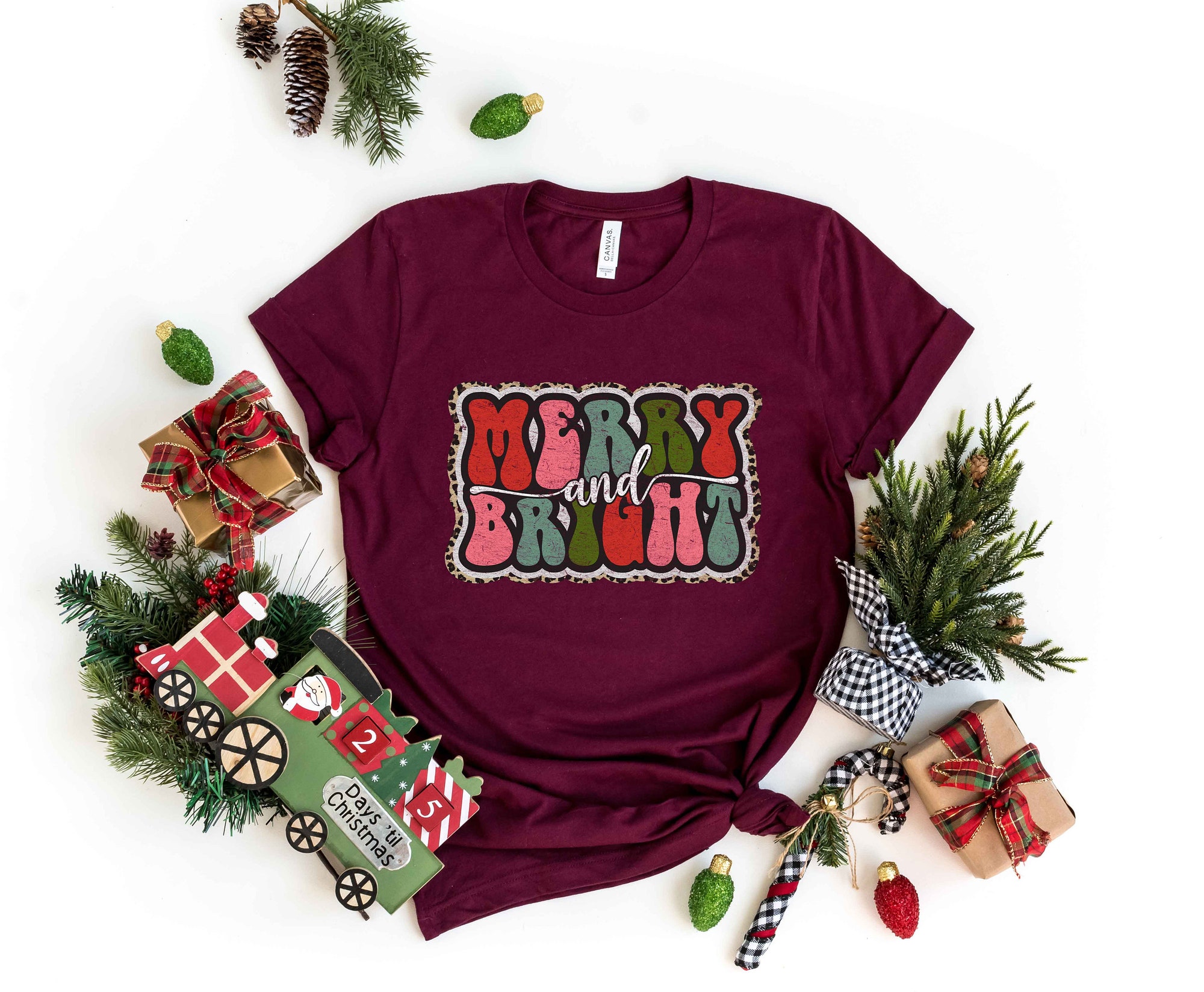 Merry and Bright Sweatshirt: Family Christmas Tee Holiday Cheer image 2