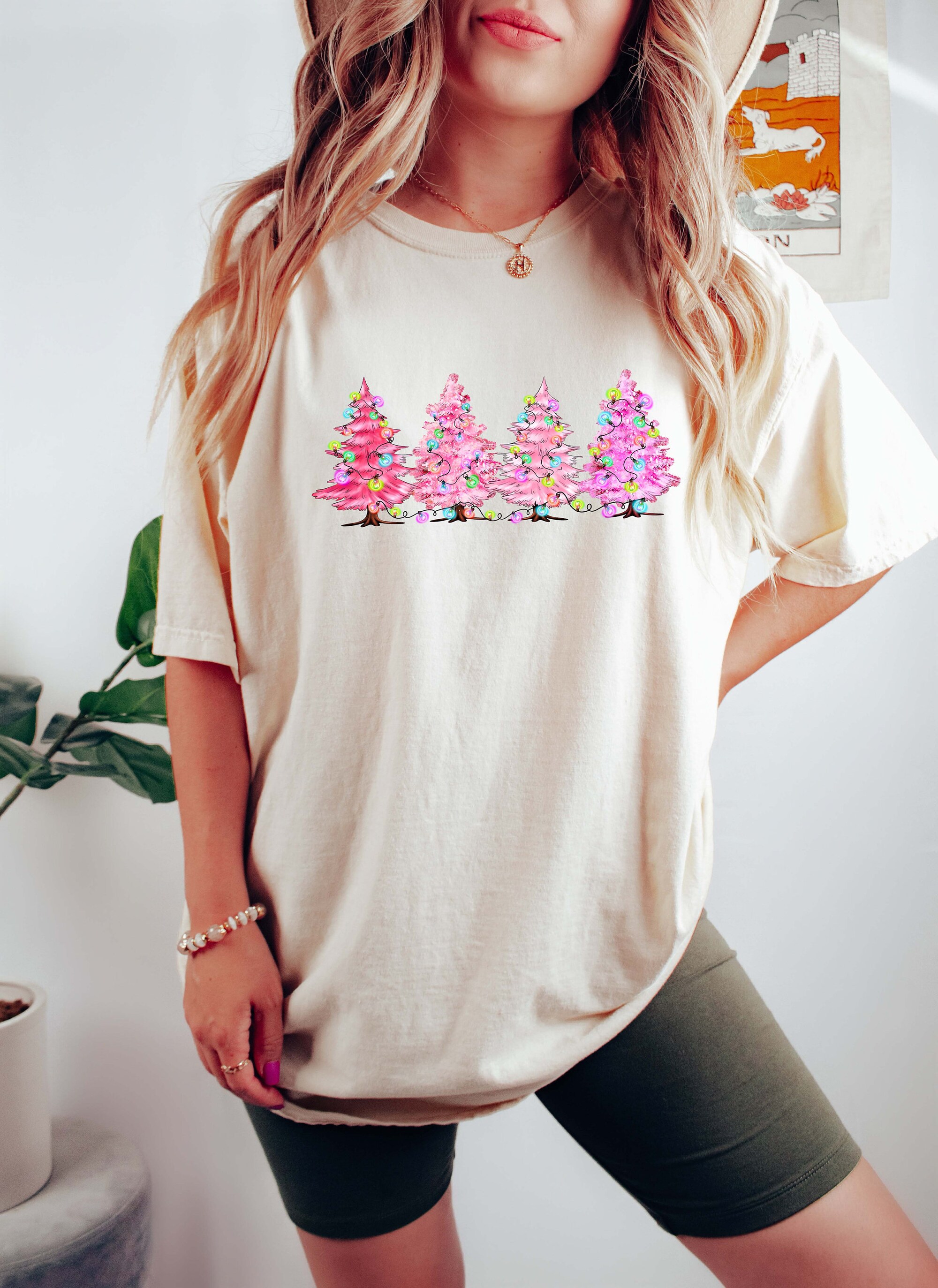 Pink Tree Christmas Sweater Holiday Gift Winter Sweater image 2