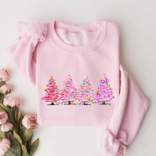 Pink Tree Christmas Sweater Holiday Gift Winter Sweater image 0