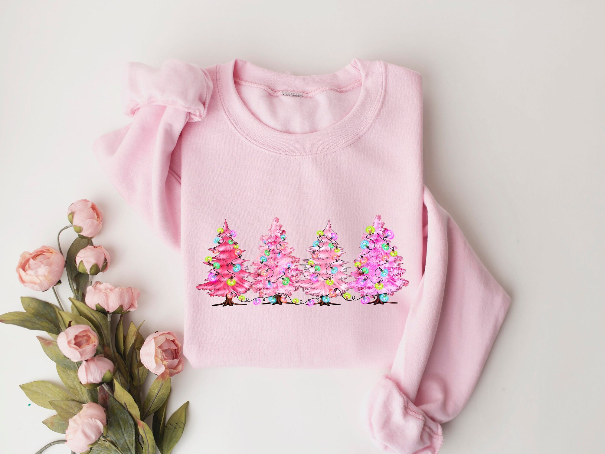 Pink Tree Christmas Sweater Holiday Gift Winter Sweater image 0