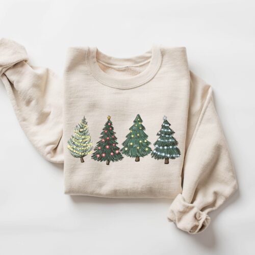 Christmas Sweatshirt Christmas Sweater Crewneck Tree Holiday Women's Winter image 0