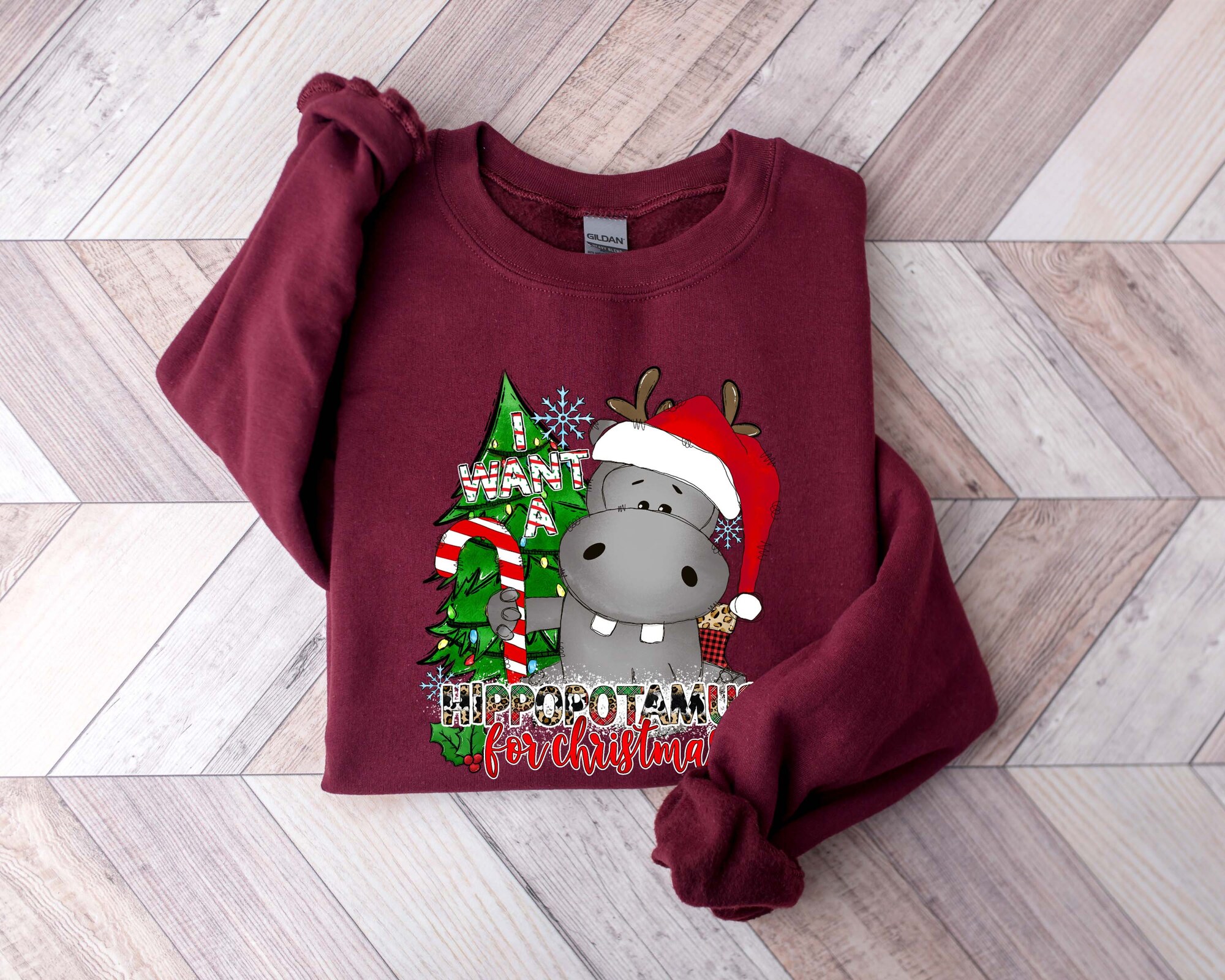 I Want a Hippopotamus for Christmas Shirt Hippo Family Matching Sweatshirt image 1