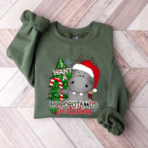 I Want a Hippopotamus for Christmas Shirt Hippo Family Matching Sweatshirt image 0