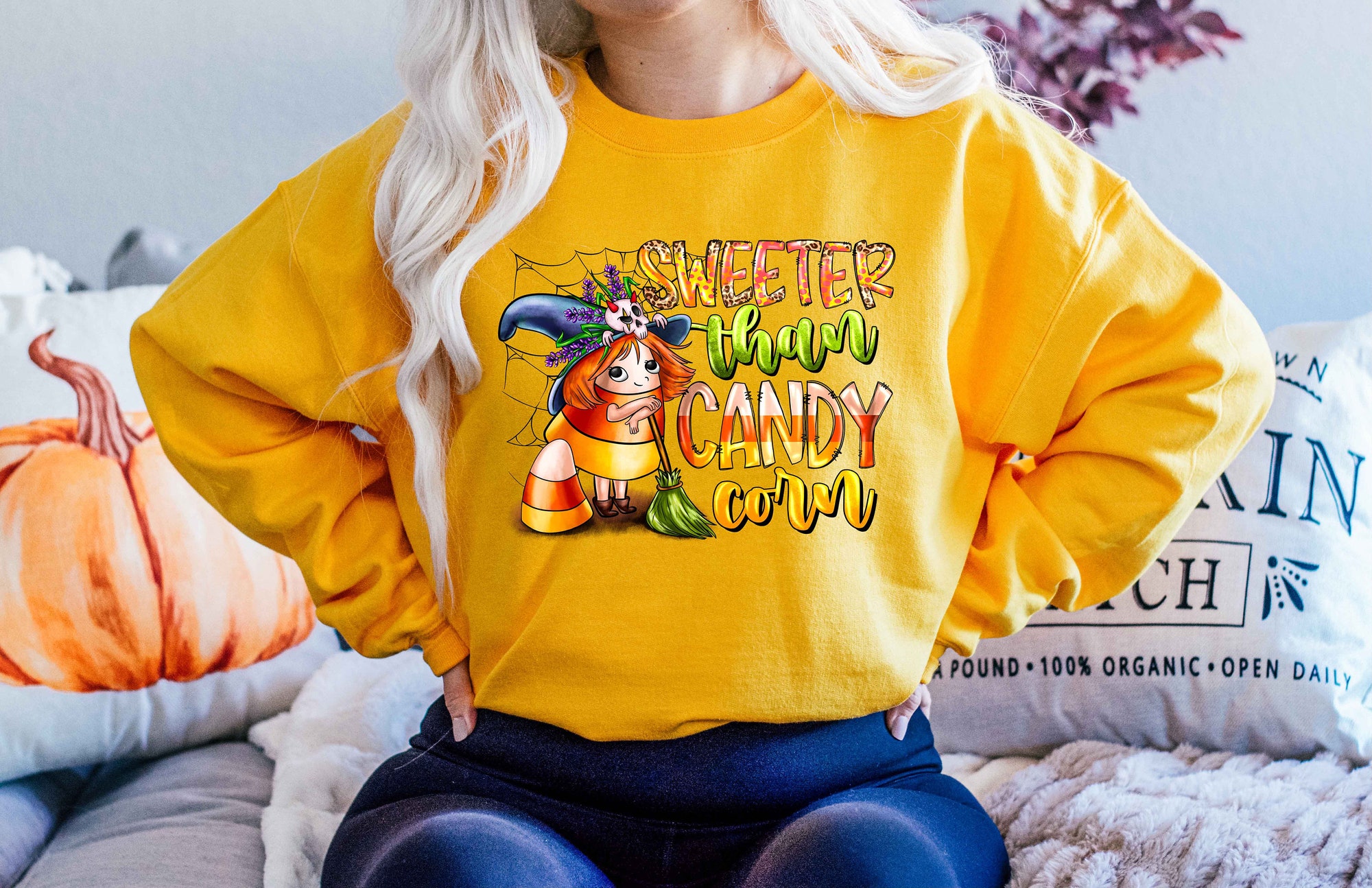 Sweeter Than Candy Corn Halloween Vintage Sweatshirt image 4