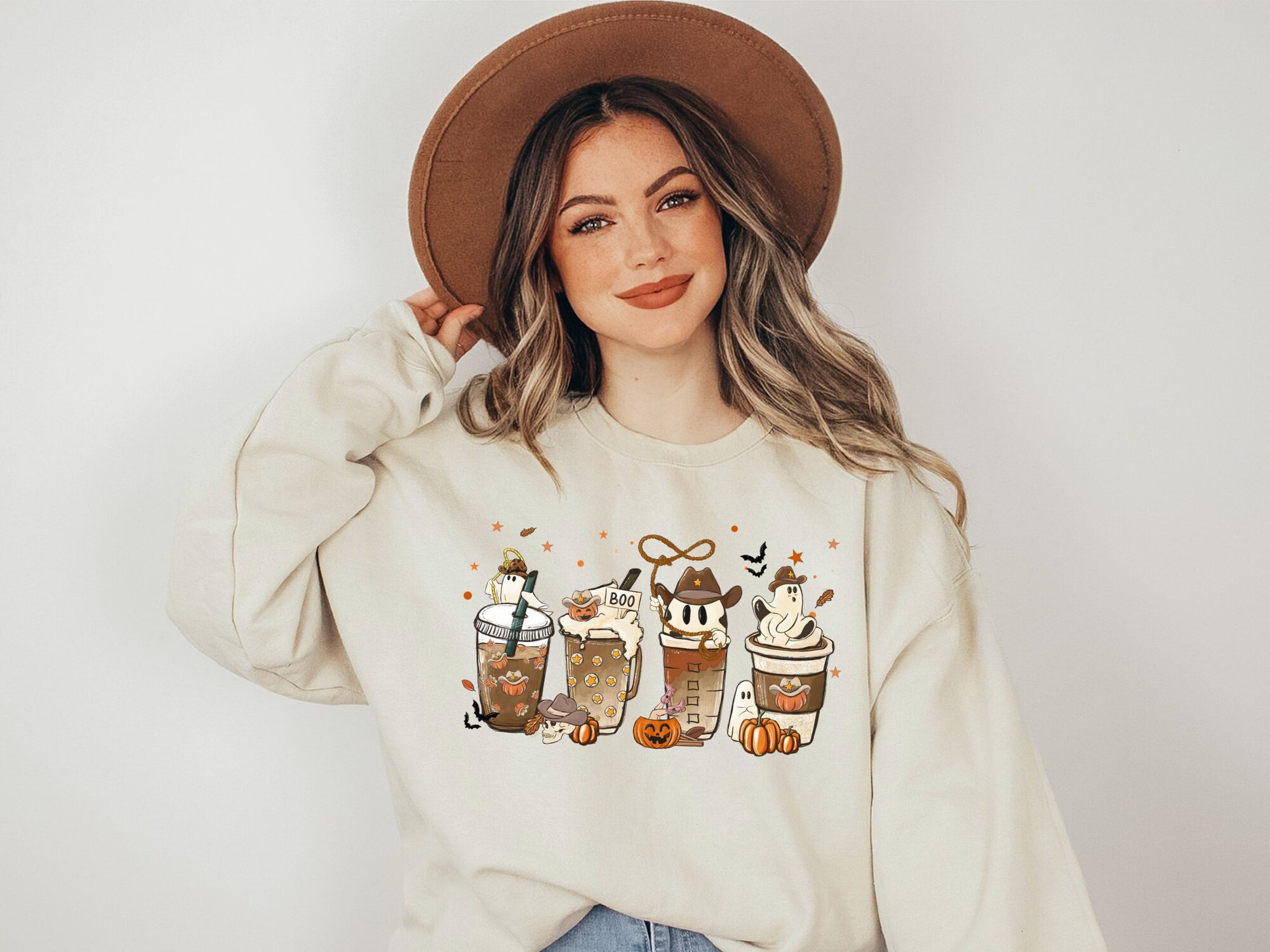 Western Coffee Sweatshirt - Retro Fall Halloween Tee image 0
