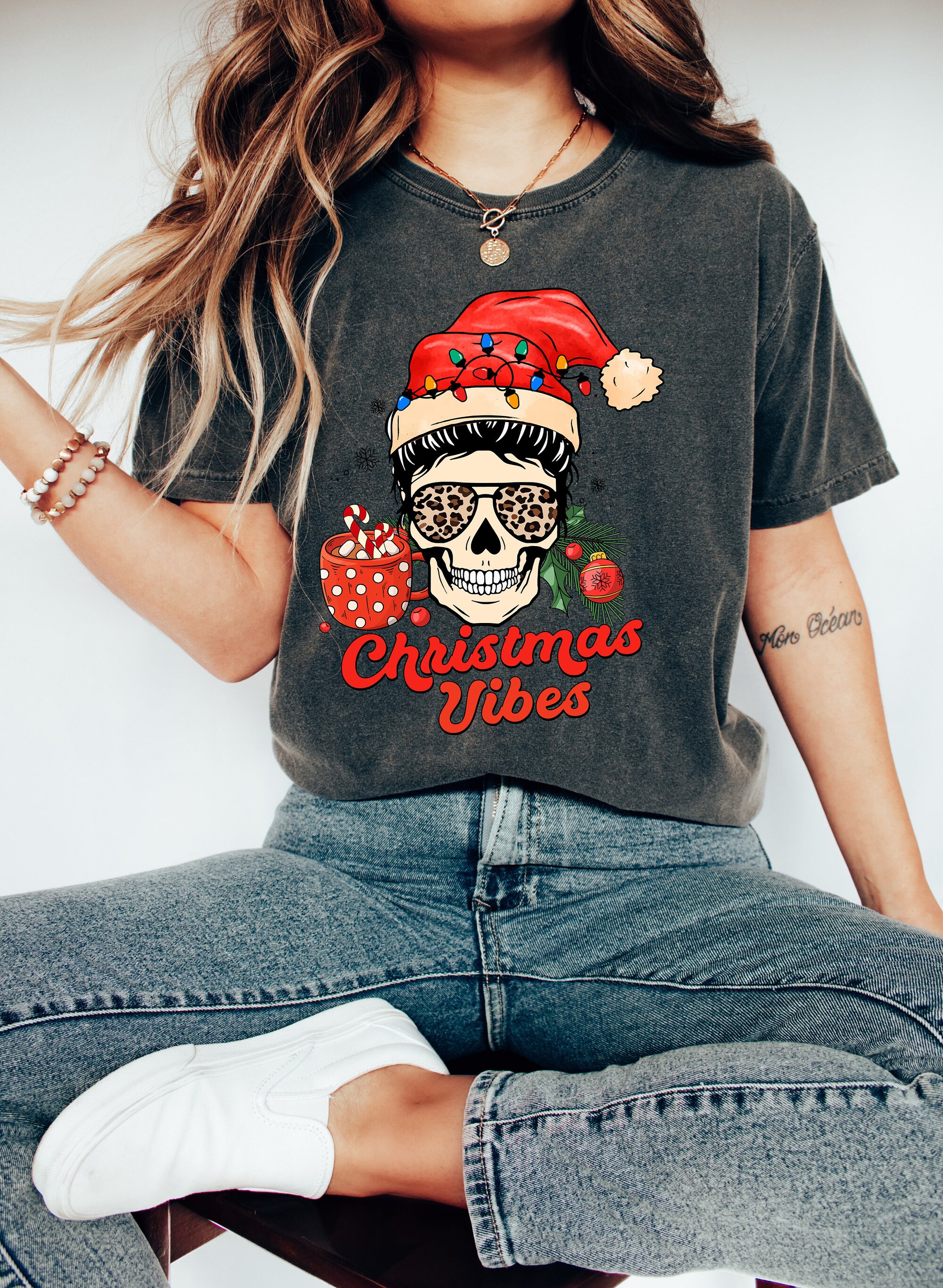 Christmas Vibes Skull Sweatshirt & Family Matching Holiday Gift image 3