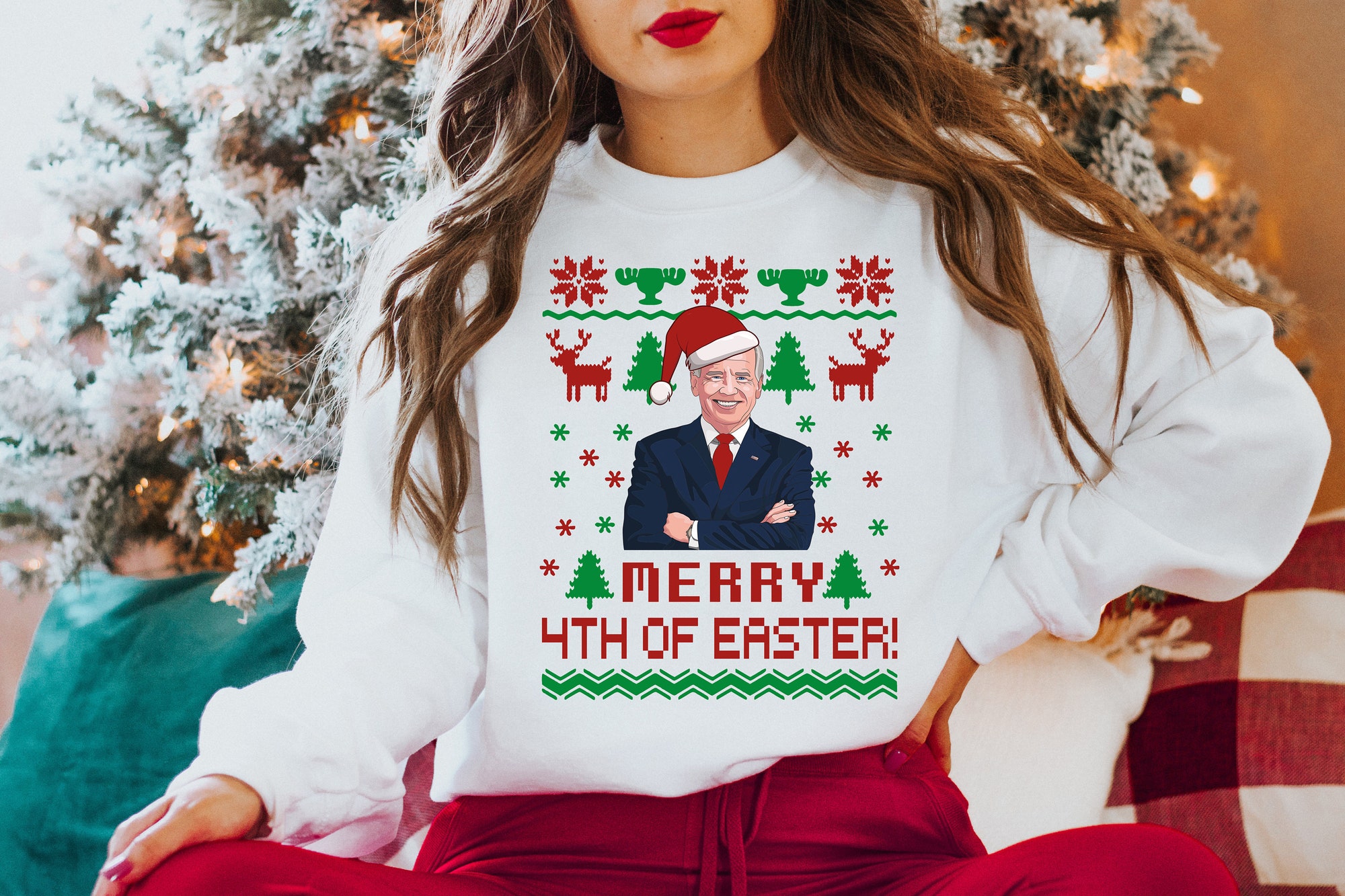 Joe Biden Merry 4th Of Easter Ugly Sweater Christmas image 0