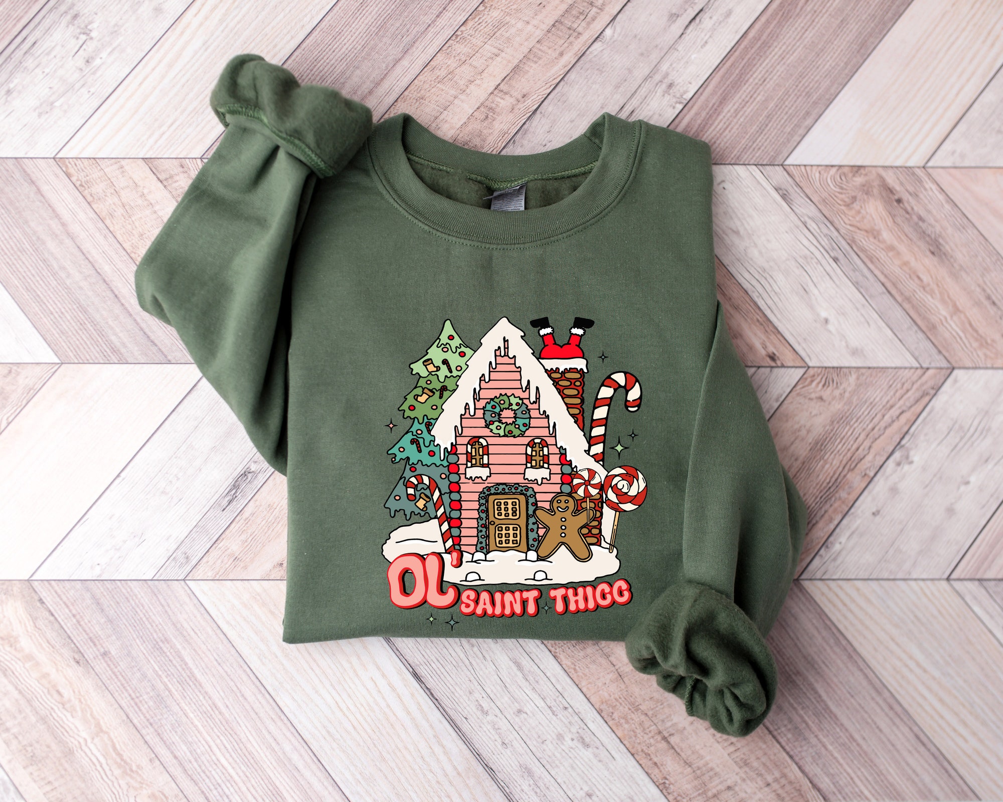 Cute Santa Claus Christmas Sweatshirt & Cookie House Gift image 1