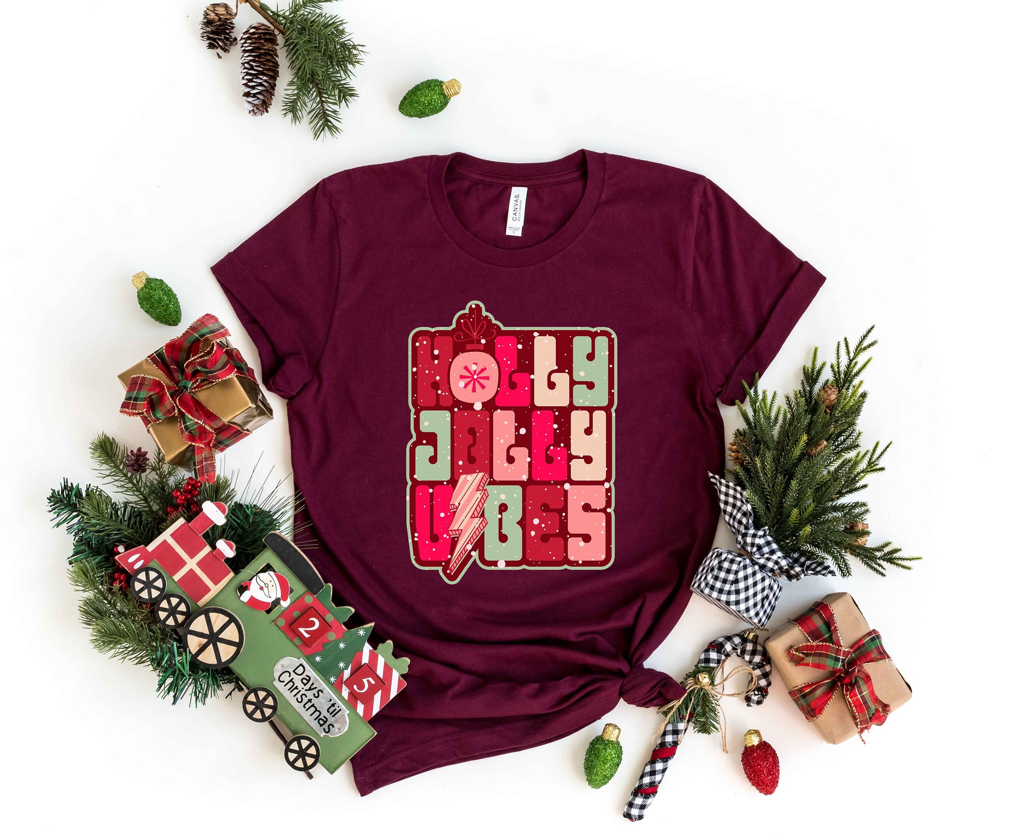 Holly Jolly Vibes Christmas Sweatshirt | Retro Boho Cute Christmas Tee image 1