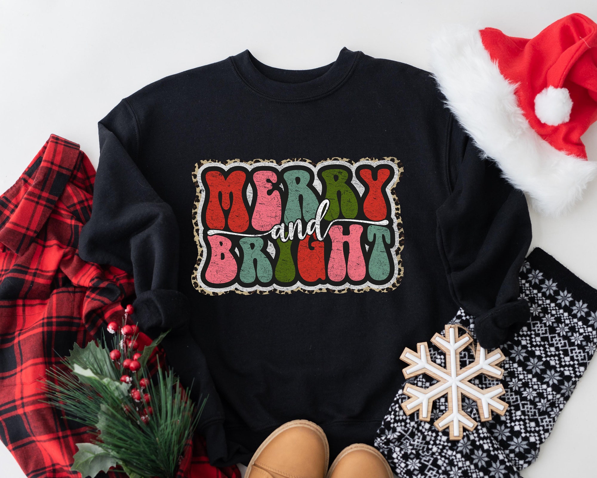 Merry and Bright Sweatshirt: Family Christmas Tee Holiday Cheer image 3