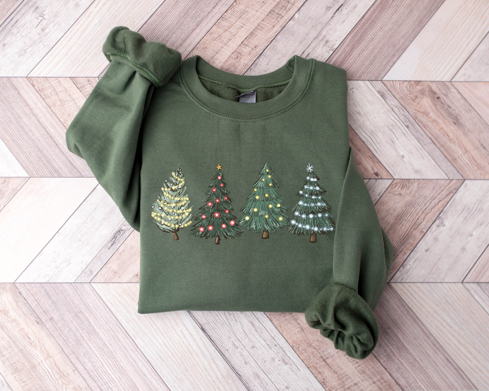 Christmas Sweatshirt Christmas Sweater Crewneck Tree Holiday Women's Winter image 3