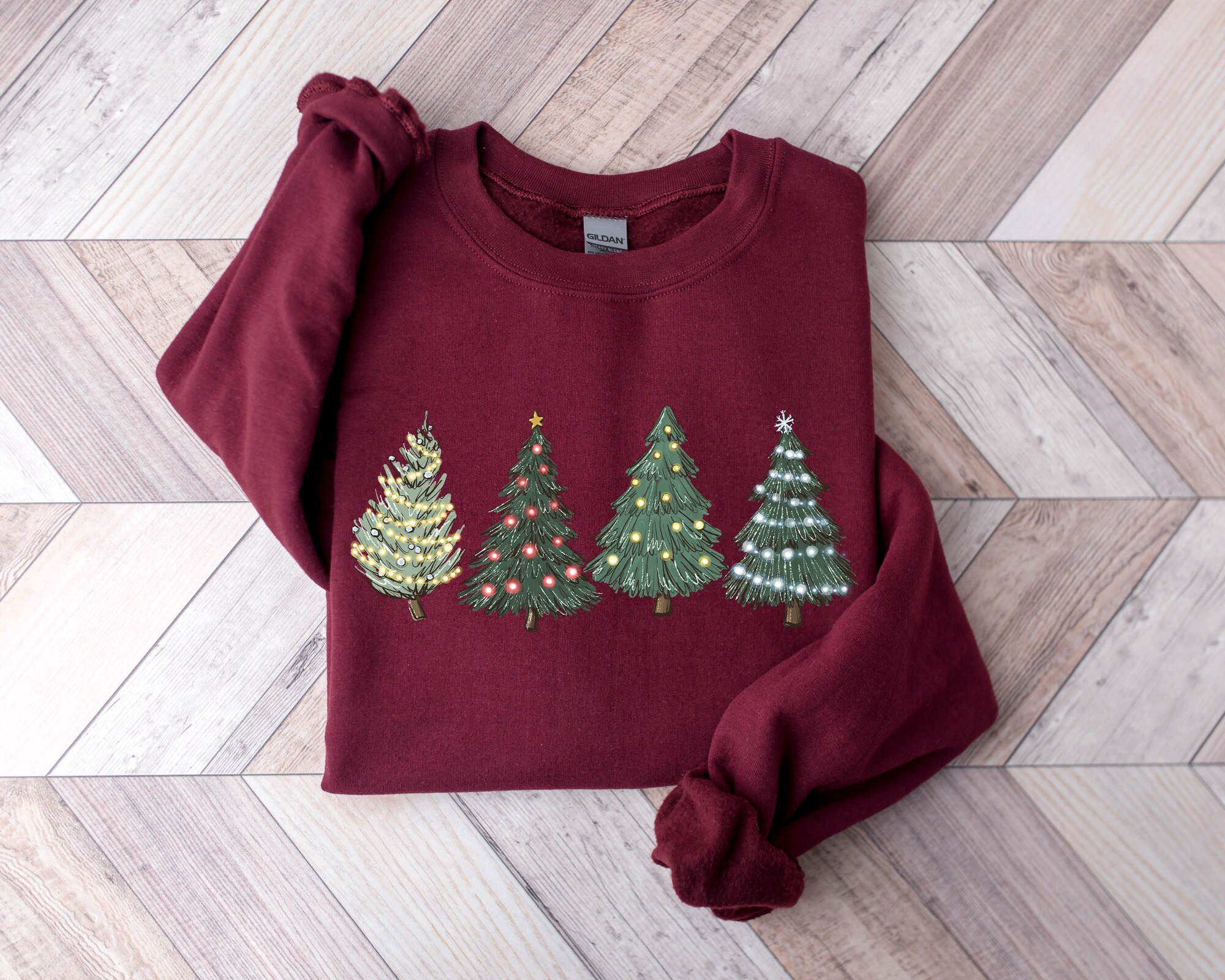 Christmas Sweatshirt Christmas Sweater Crewneck Tree Holiday Women's Winter image 1