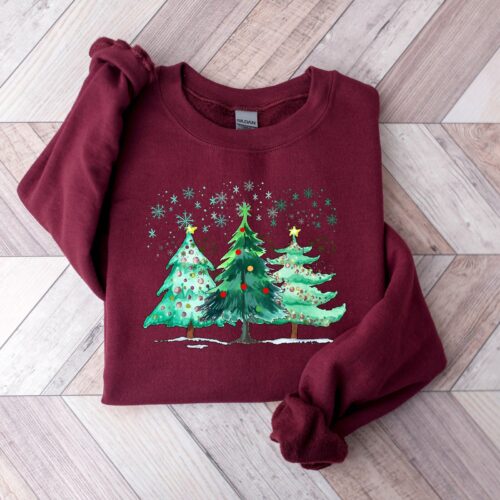 Christmas Sweatshirt Christmas Sweater Crewneck Tree Holiday Winter Sweater image 0