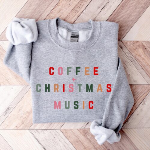 Coffee Christmas Music Shirt Coffee Lover Gift Holiday Outfit Women's Tee image 0