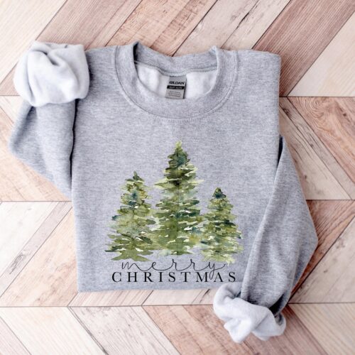 Christmas Trees Sweatshirt Women Festive Holiday Gift image 0