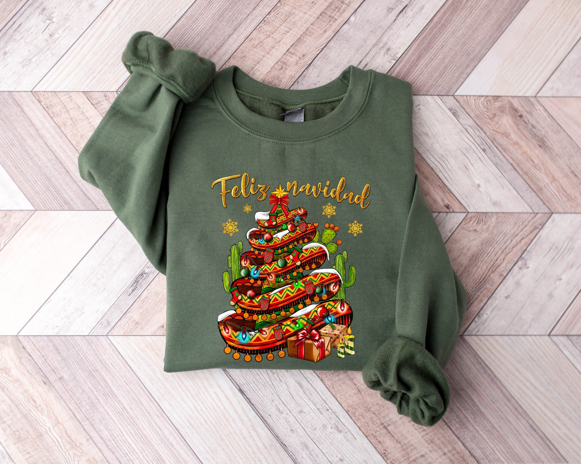 Feliz Navidad Shirt: Latina Christmas Tee Cactus y Sombrero Design image 0