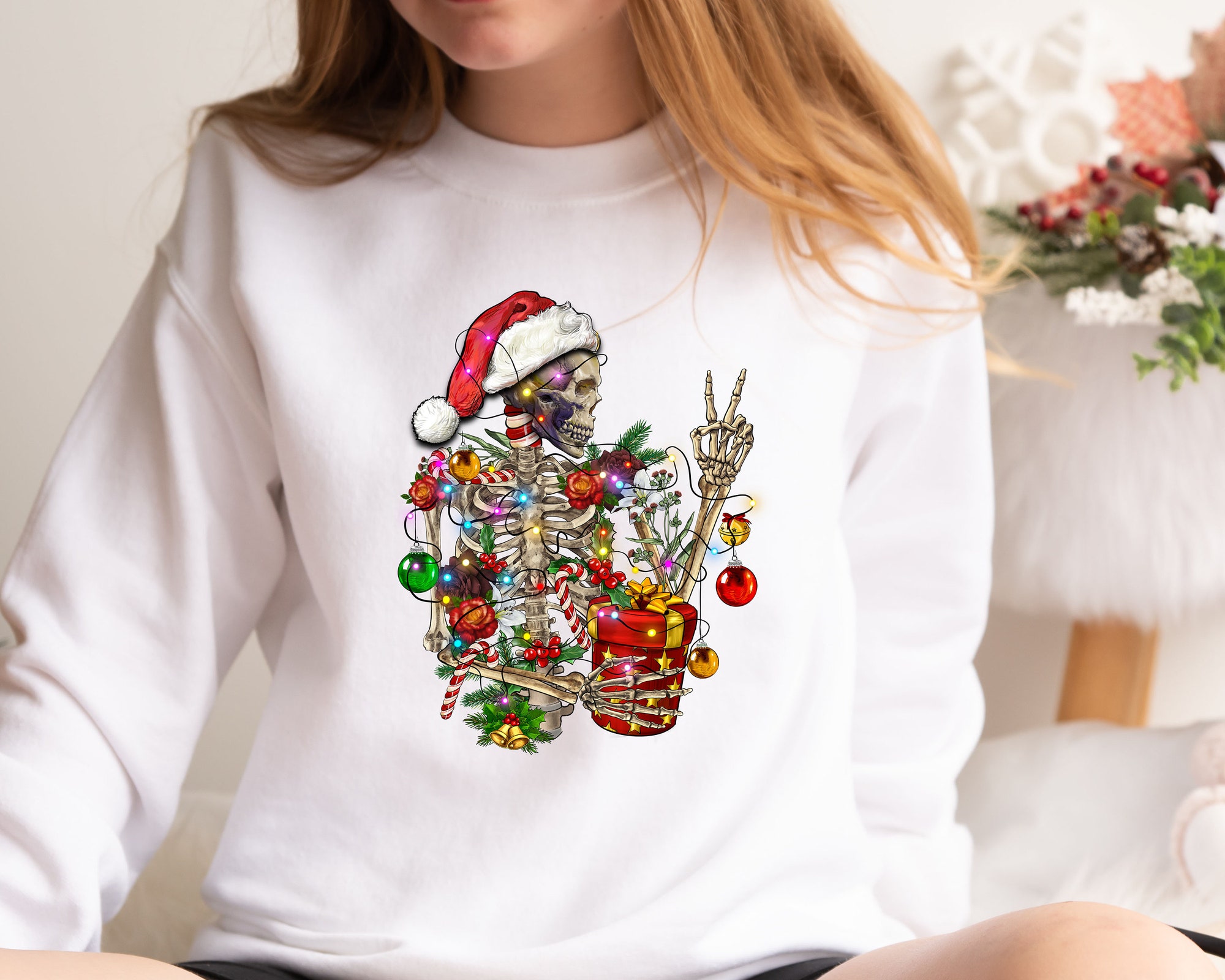 Sarcastic Skeleton Christmas Sweatshirt: Coffee Lover Gift Tee image 2