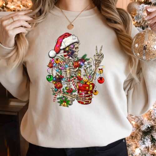 Sarcastic Skeleton Christmas Sweatshirt: Coffee Lover Gift Tee image 0