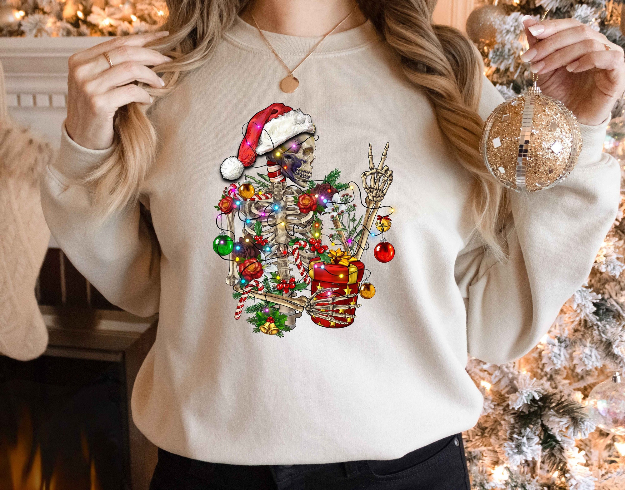 Sarcastic Skeleton Christmas Sweatshirt: Coffee Lover Gift Tee image 0