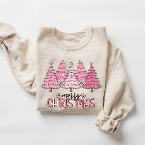 Pink Tree Christmas Sweater | Holiday Crewneck image 0