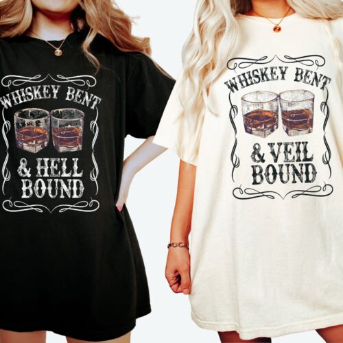 Whiskey Bent & Veil Bound - Western Bachelorette Tee image 0