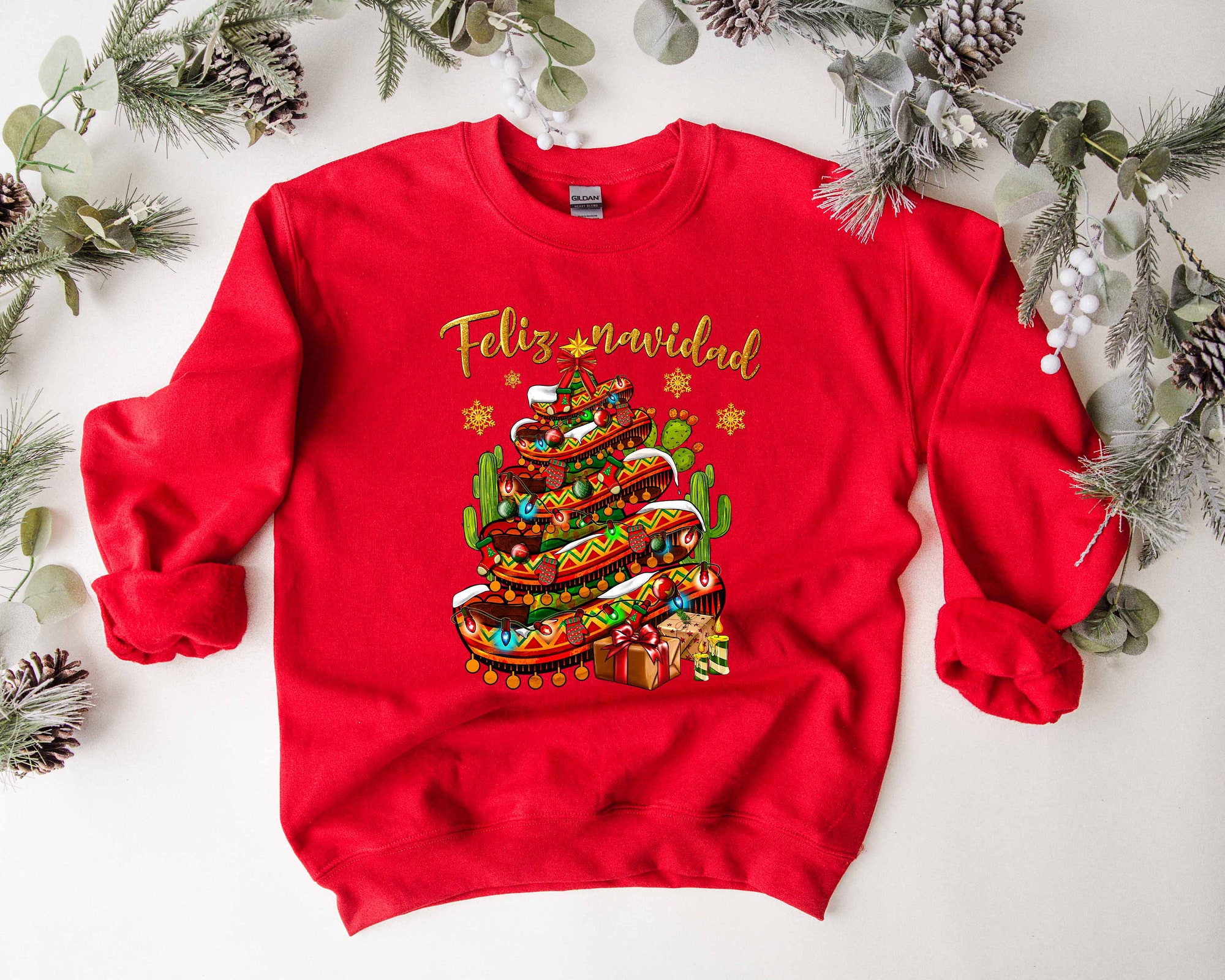 Feliz Navidad Shirt: Latina Christmas Tee Cactus y Sombrero Design image 4