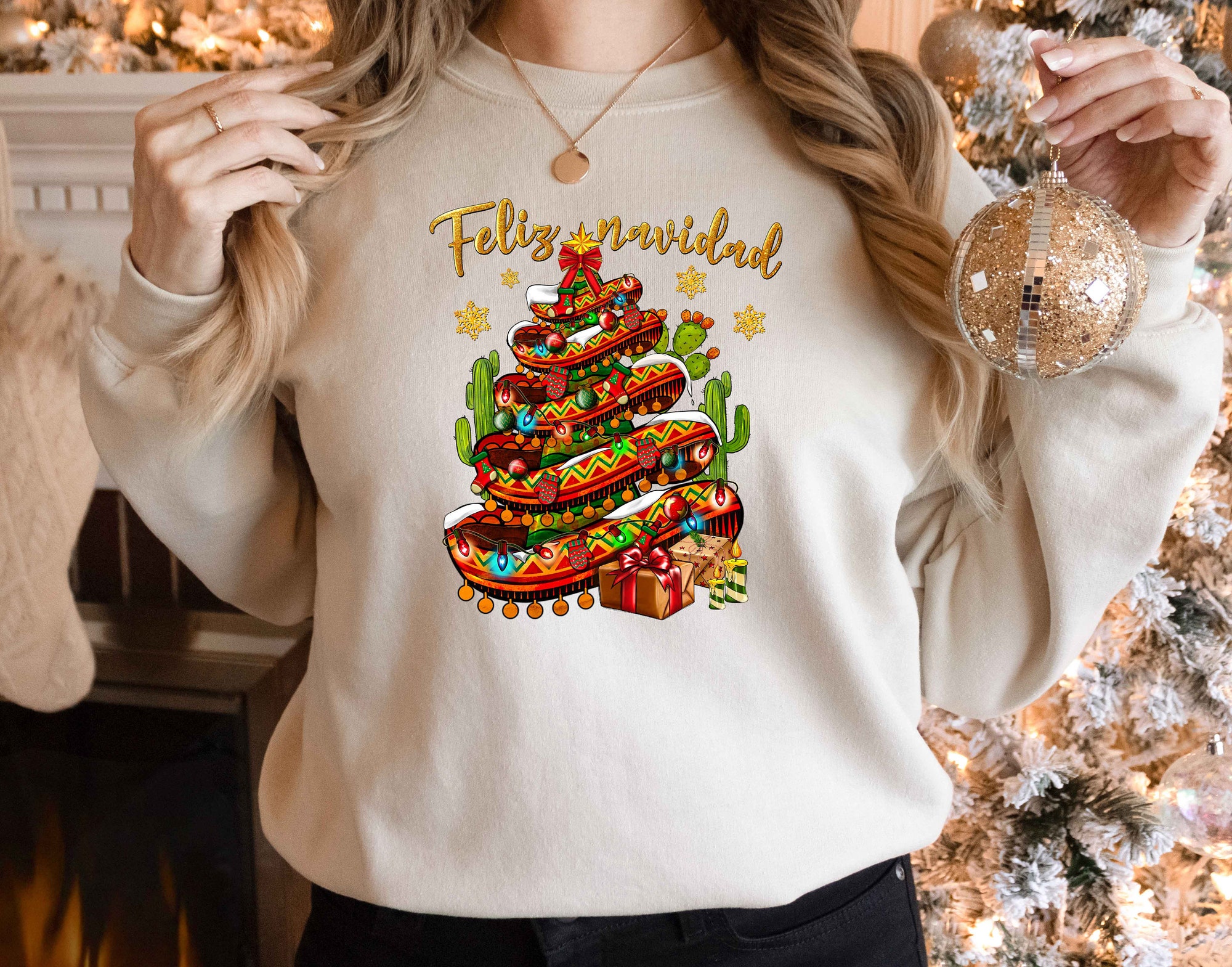 Feliz Navidad Shirt: Latina Christmas Tee Cactus y Sombrero Design image 1