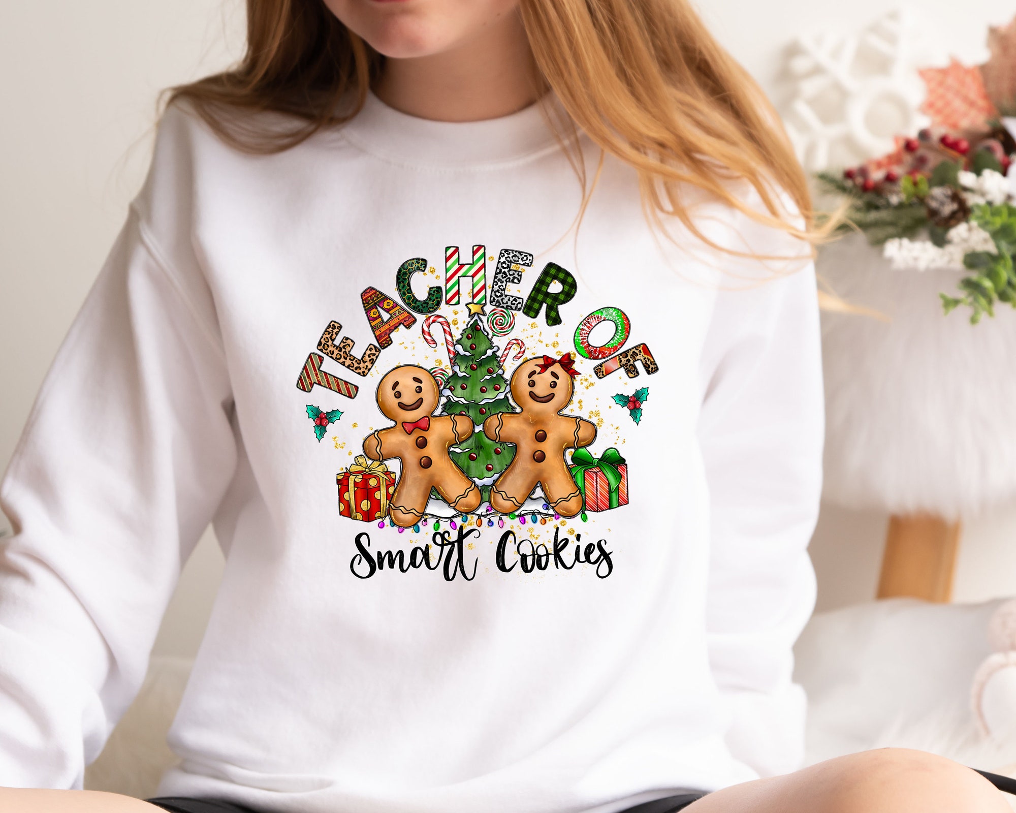 Teacher of Smart Cookies Shirt: Gingerbread Christmas Sweatshirt Gift for Teacher image 1