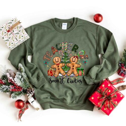 Teacher of Smart Cookies Shirt: Gingerbread Christmas Sweatshirt Gift for Teacher image 0