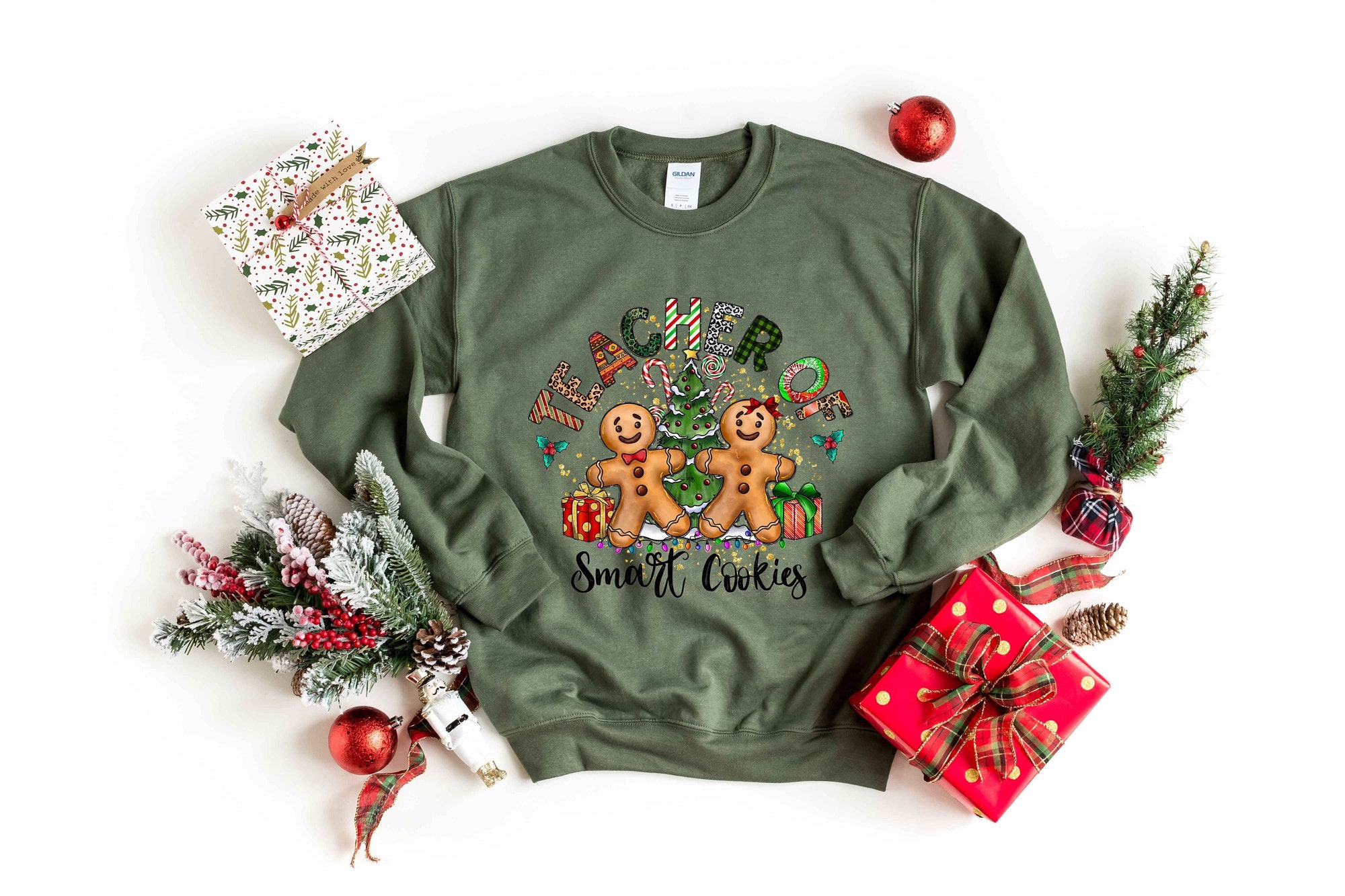 Teacher of Smart Cookies Shirt: Gingerbread Christmas Sweatshirt Gift for Teacher image 0