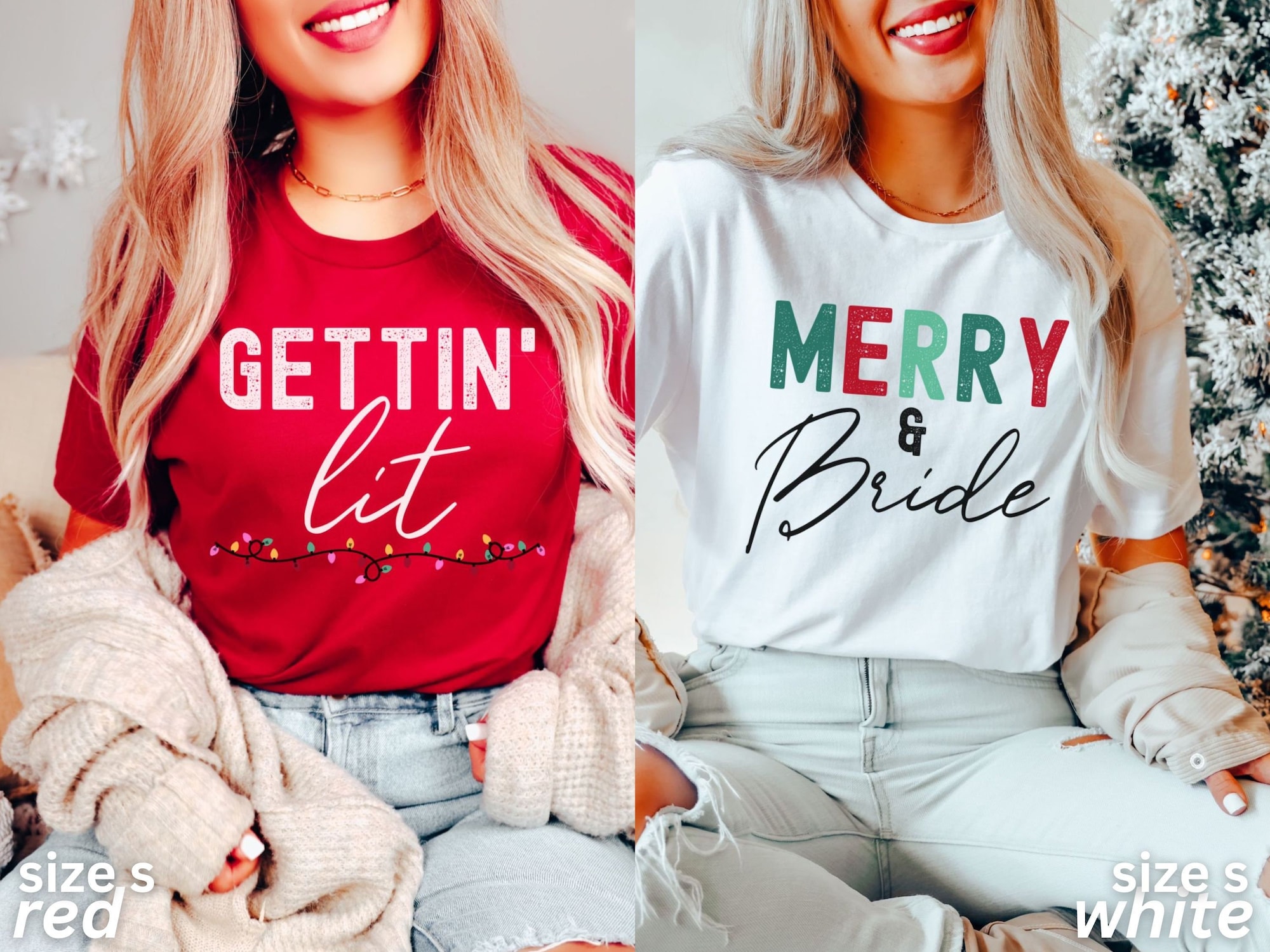 Christmas Bachelorette Party Shirts: Merry & Bride Winter Wedding image 2