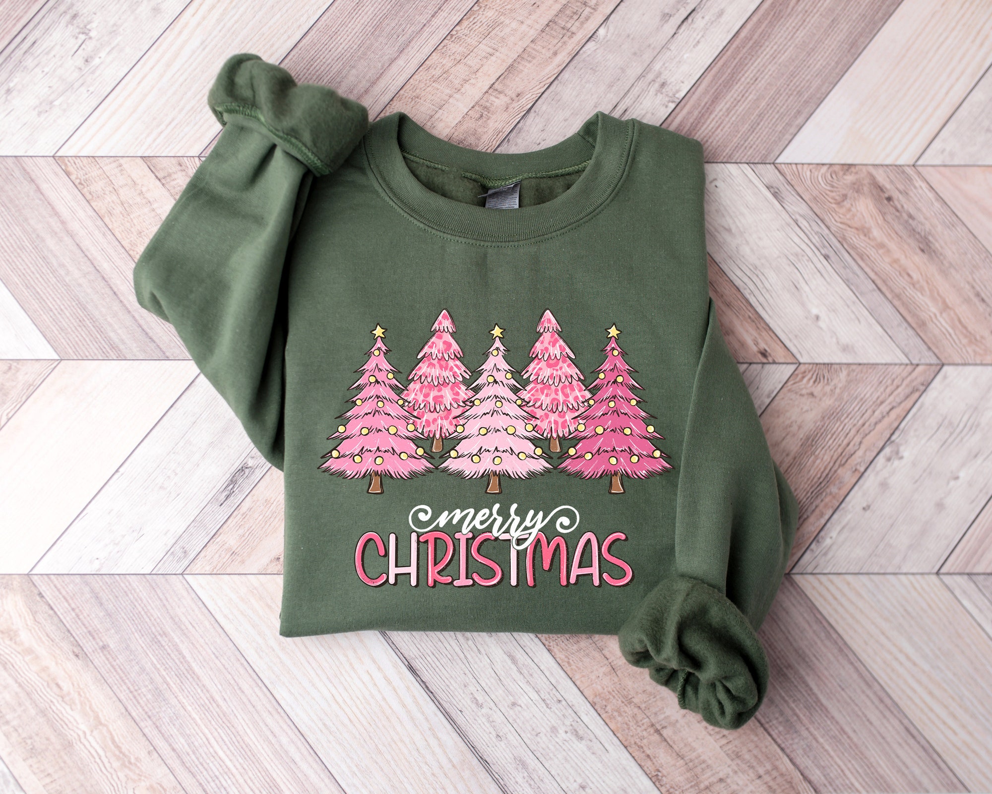 Pink Tree Christmas Sweater | Holiday Crewneck image 1