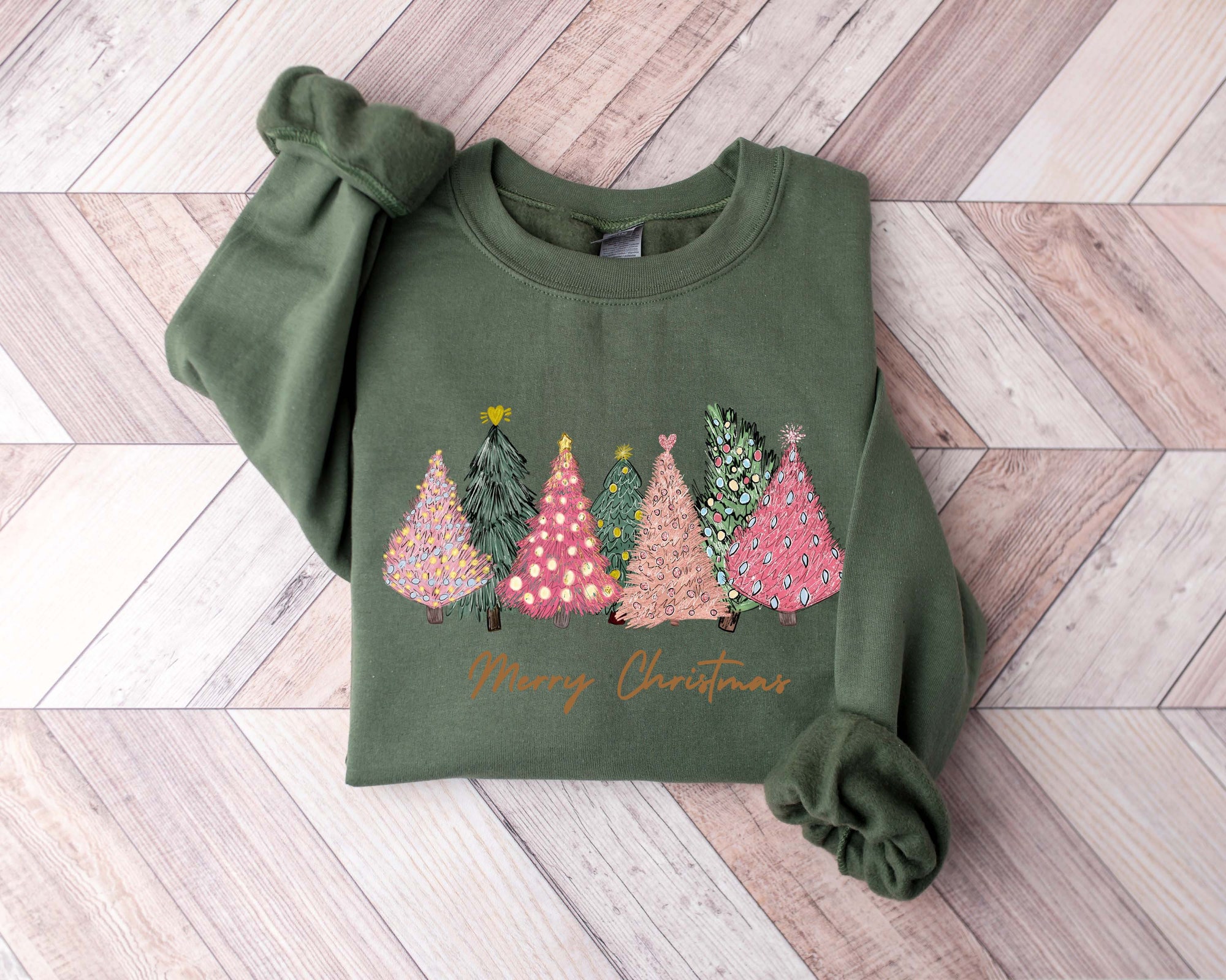 Pink Tree Christmas Sweater Crewneck Holiday Winter Sweatshirts for Women image 3