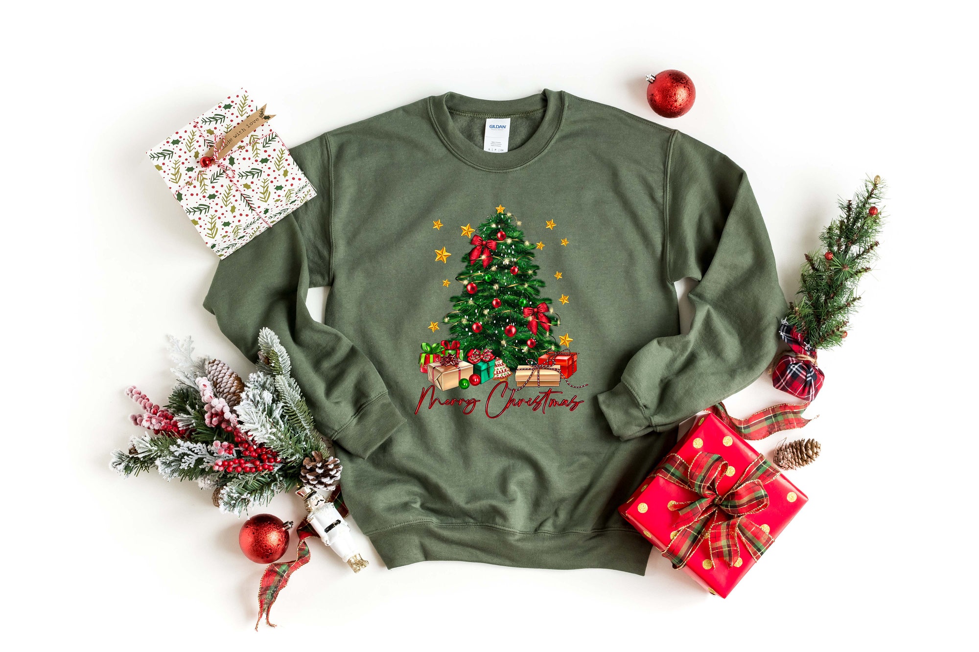 Christmas Sweatshirt Sweater Crewneck Tree Design Women's Holiday Wear image 3