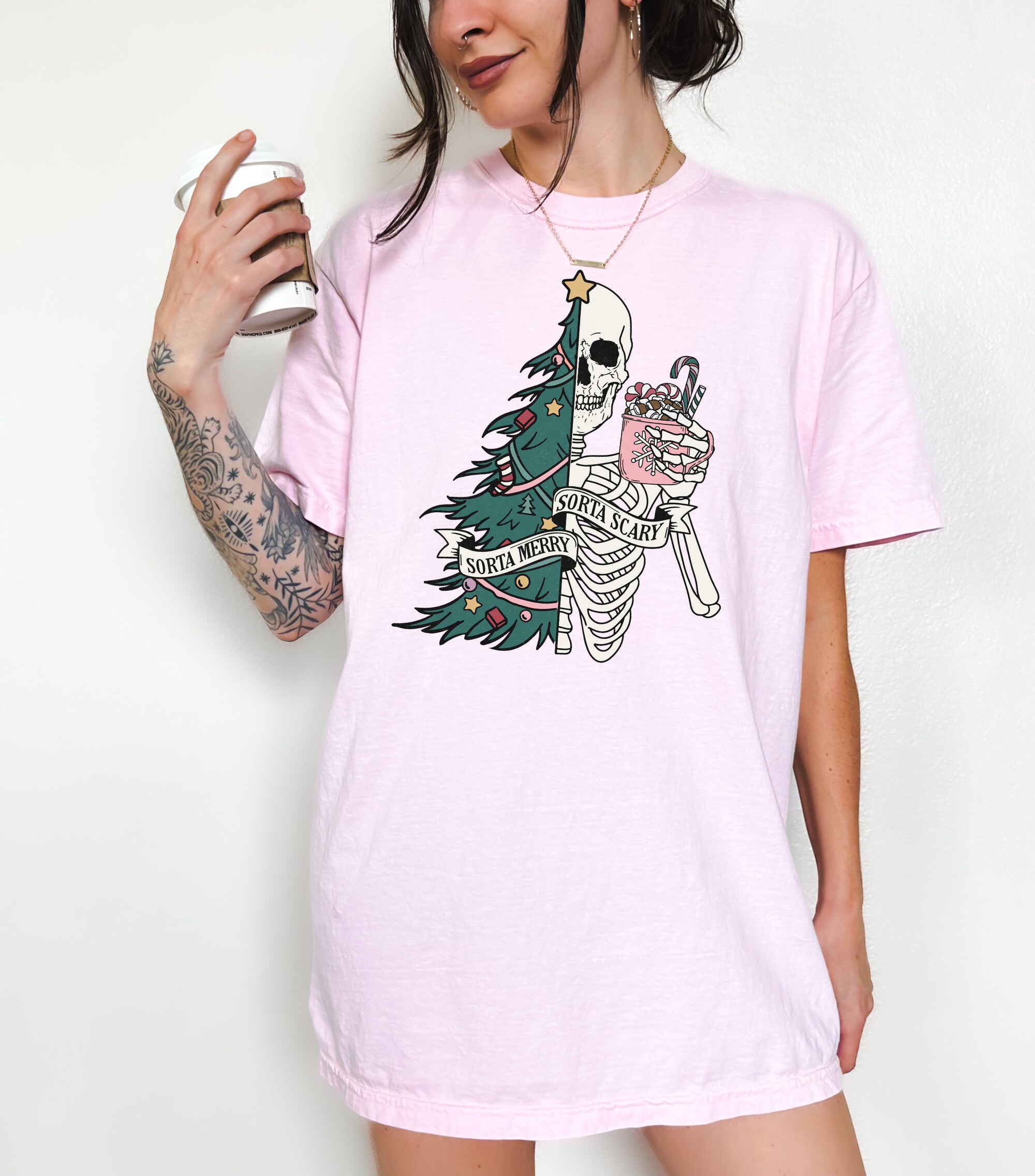 Sorta Merry Sorta Scary Skeleton Christmas Shirt Funny Gift image 1