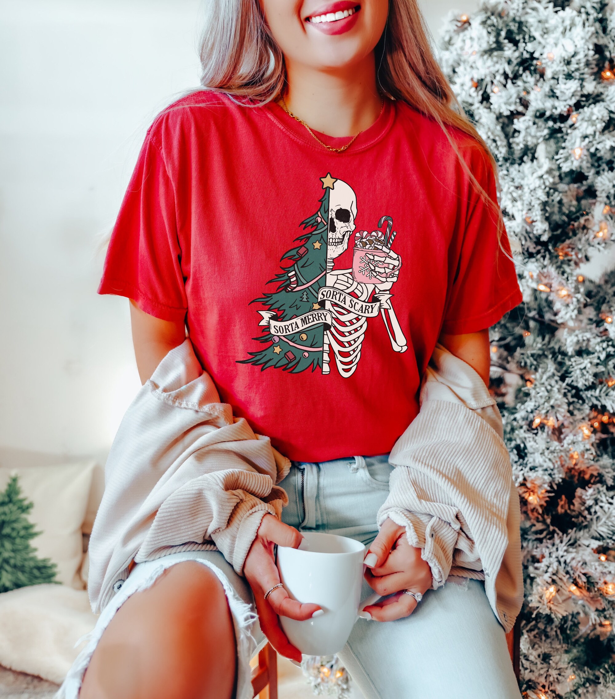 Sorta Merry Sorta Scary Skeleton Christmas Shirt Funny Gift image 4