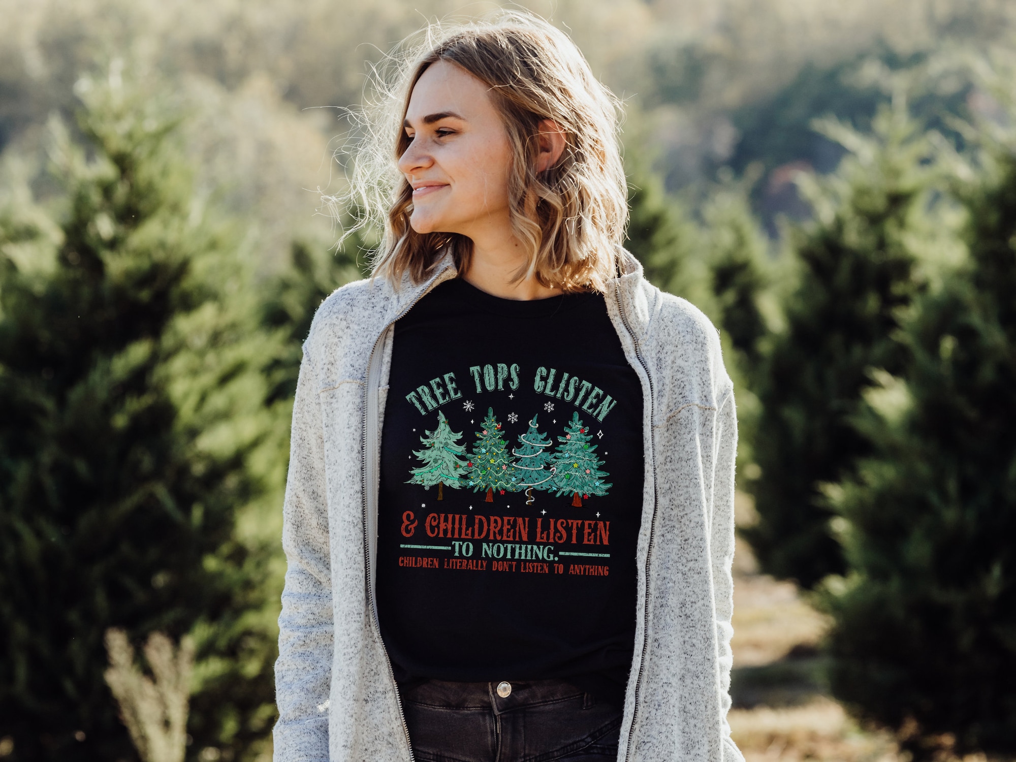 Tree Tops Glisten Funny Christmas Shirt for Family & Teacher image 3