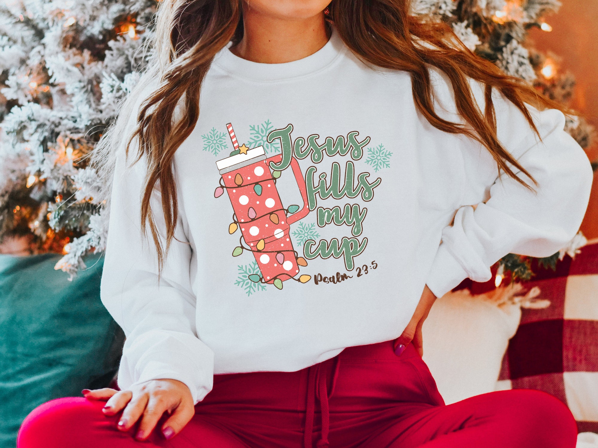 Jesus Fills My Cup Christmas Sweatshirt - Christian Bible Verse Sweater image 3