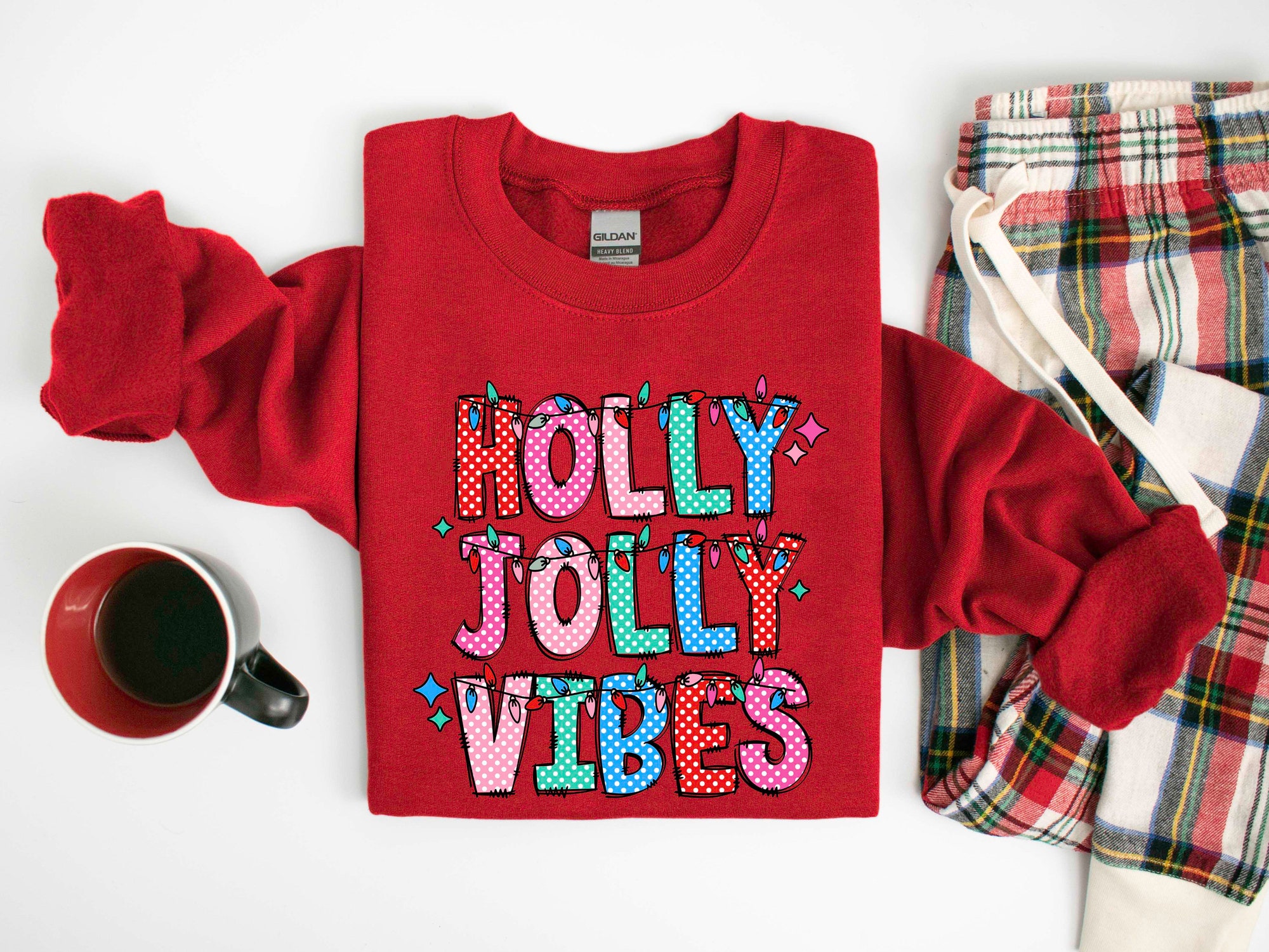 Holly Jolly Vibes Sweatshirt Retro Boho Christmas Tee Holiday Gift image 3