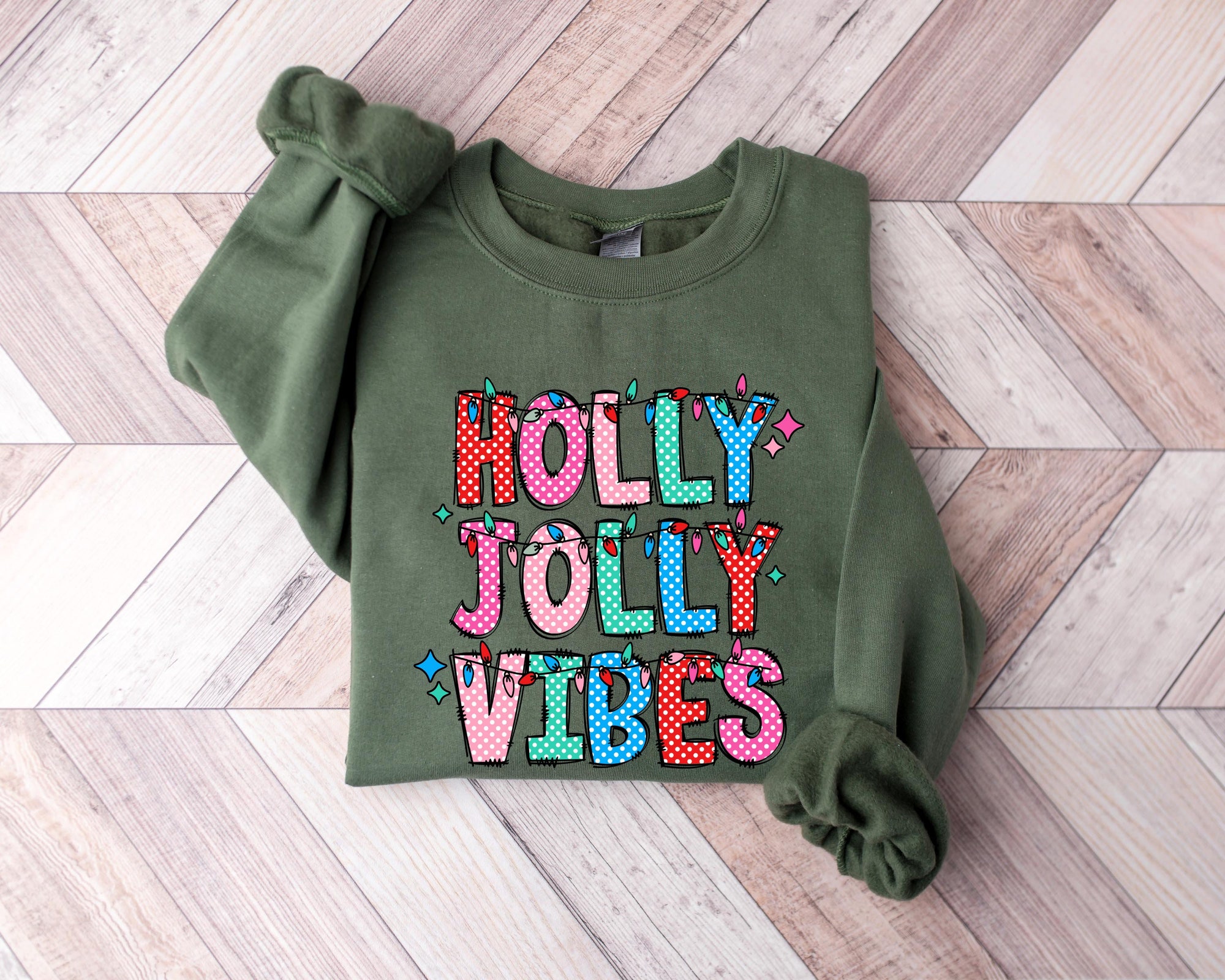 Holly Jolly Vibes Sweatshirt Retro Boho Christmas Tee Holiday Gift image 1