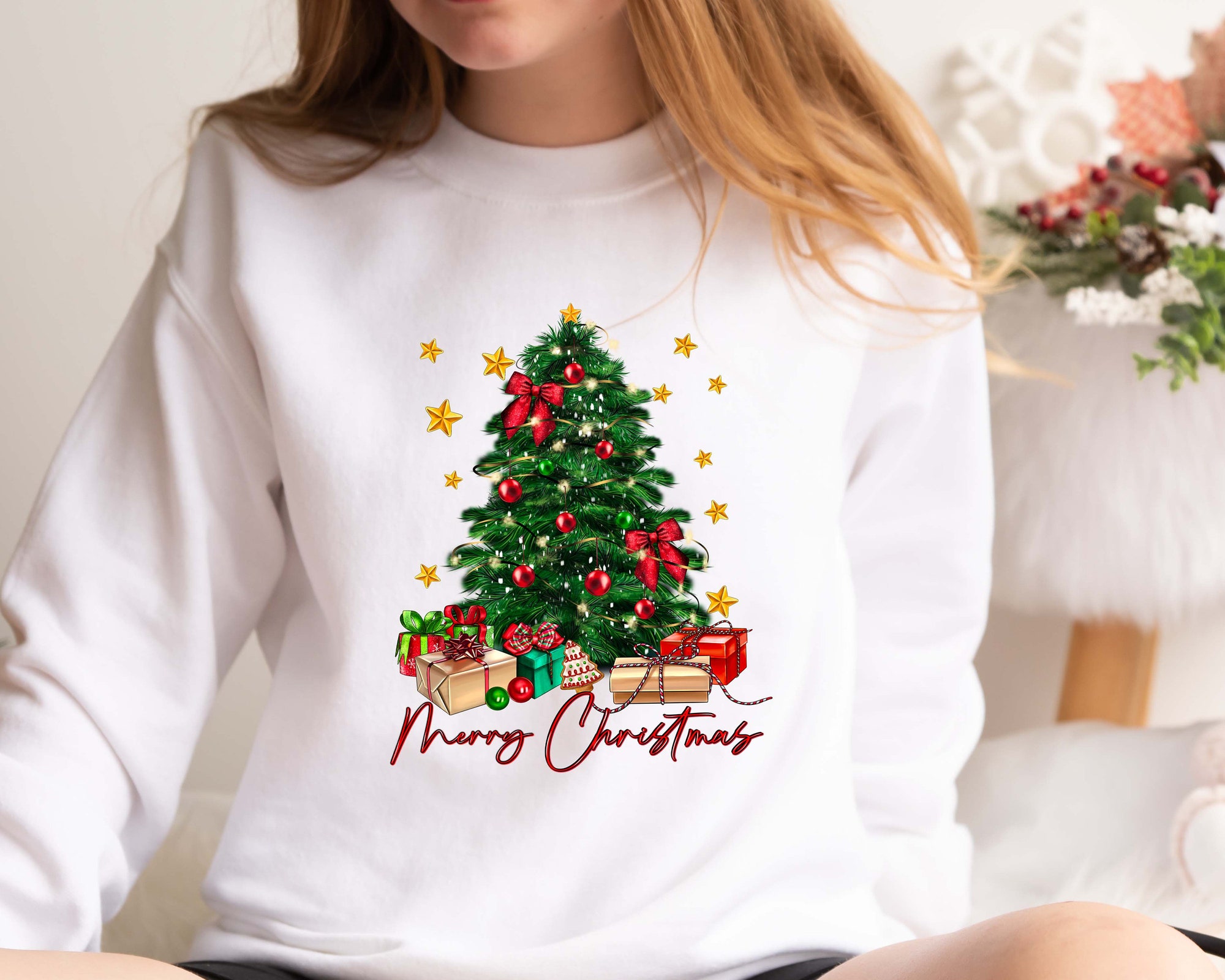 Christmas Sweatshirt Sweater Crewneck Tree Design Women's Holiday Wear image 2