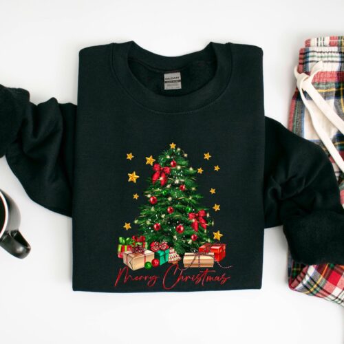 Christmas Sweatshirt Sweater Crewneck Tree Design Women's Holiday Wear image 0