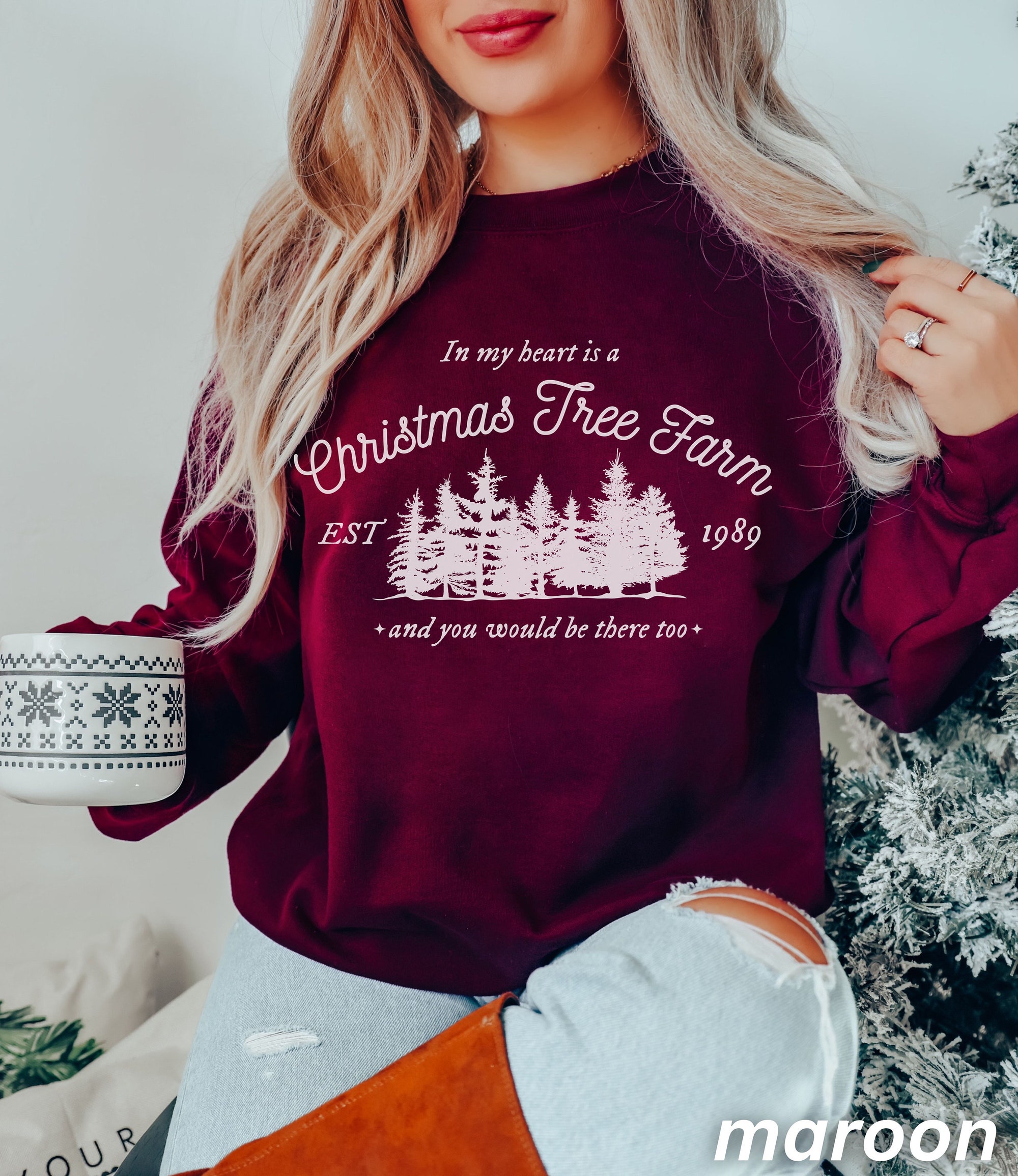 Vintage Christmas Tree Farm Sweatshirt: Cute Gift for Her & Daughter image 1