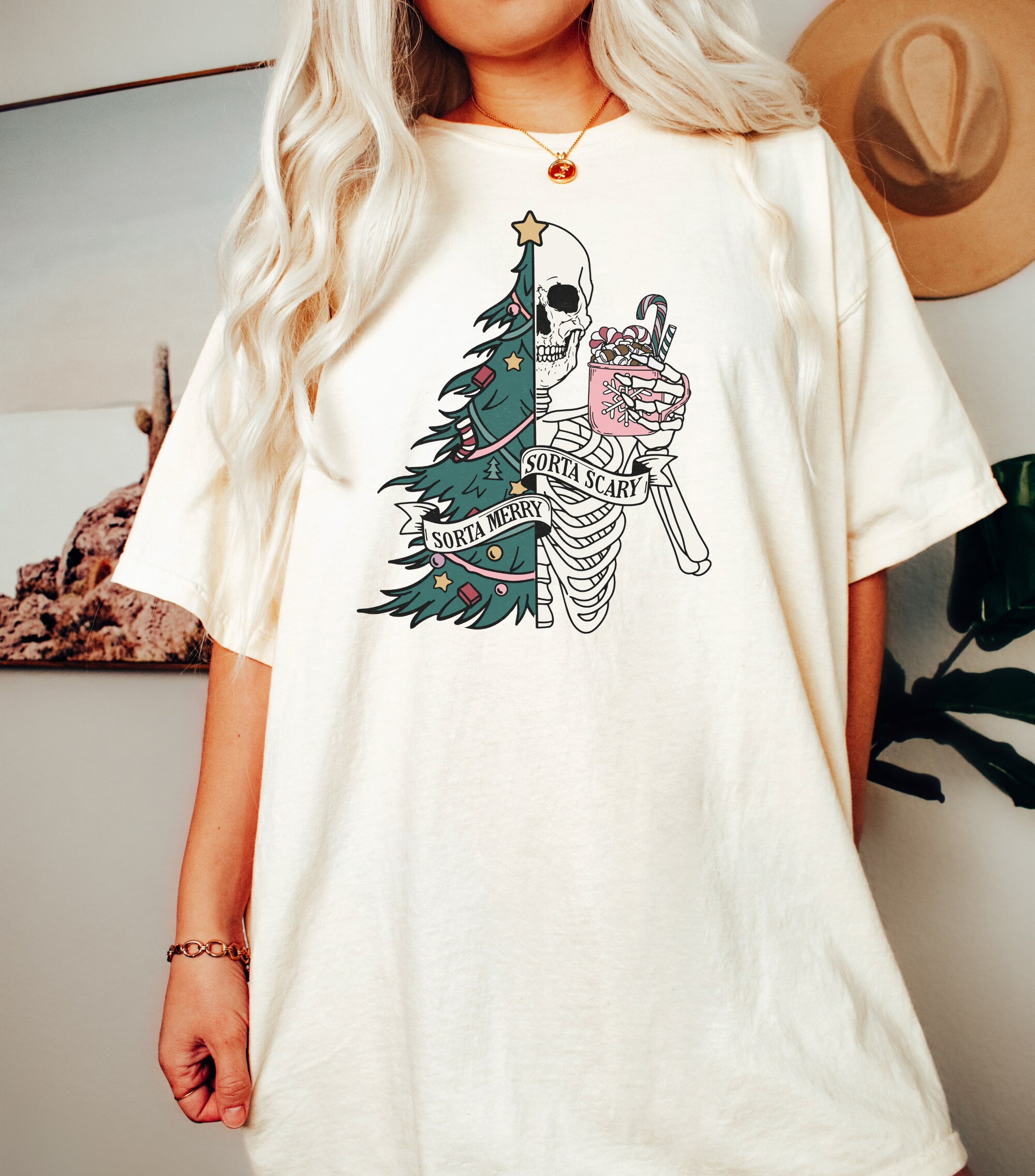 Sorta Merry Sorta Scary Skeleton Christmas Shirt Funny Gift image 3