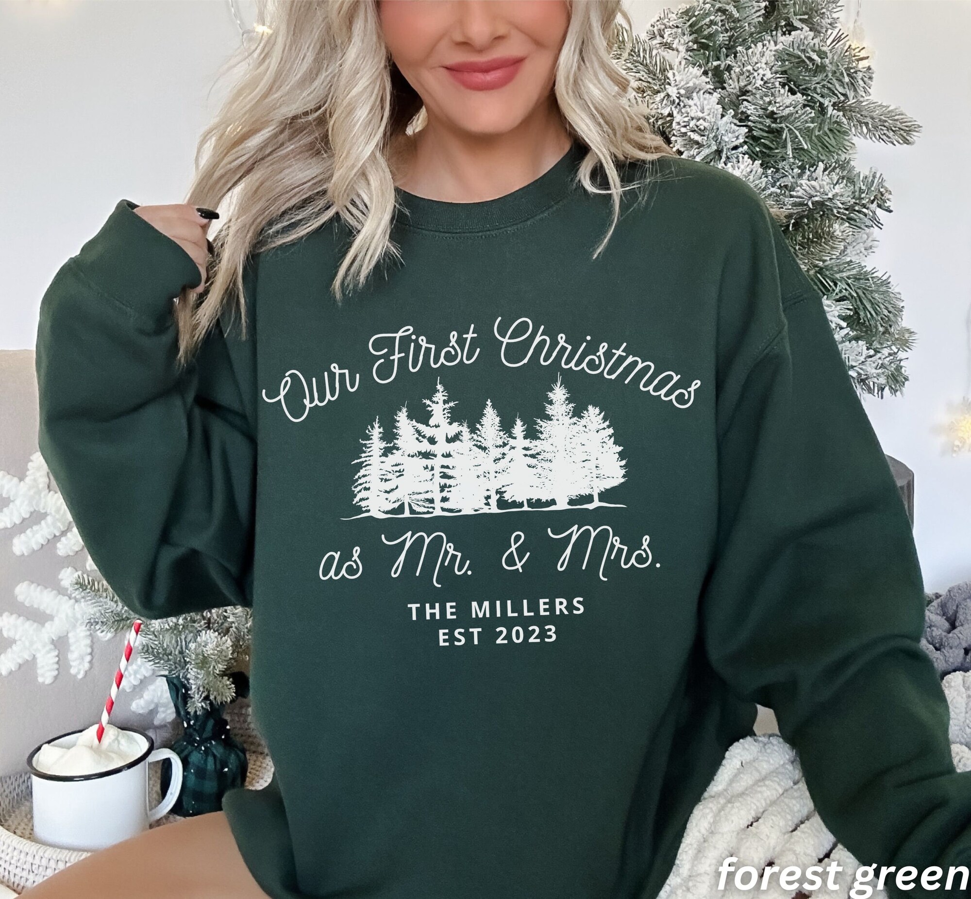 Custom Couples Christmas Sweatshirts: First Christmas Married Gift image 2