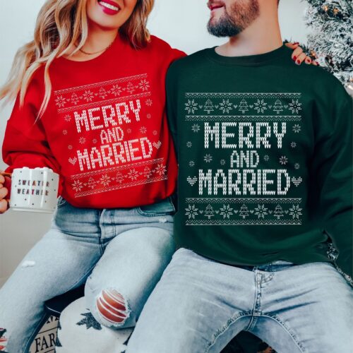 Newlywed Ugly Christmas Sweaters - Merry & Married Couples Edition image 0