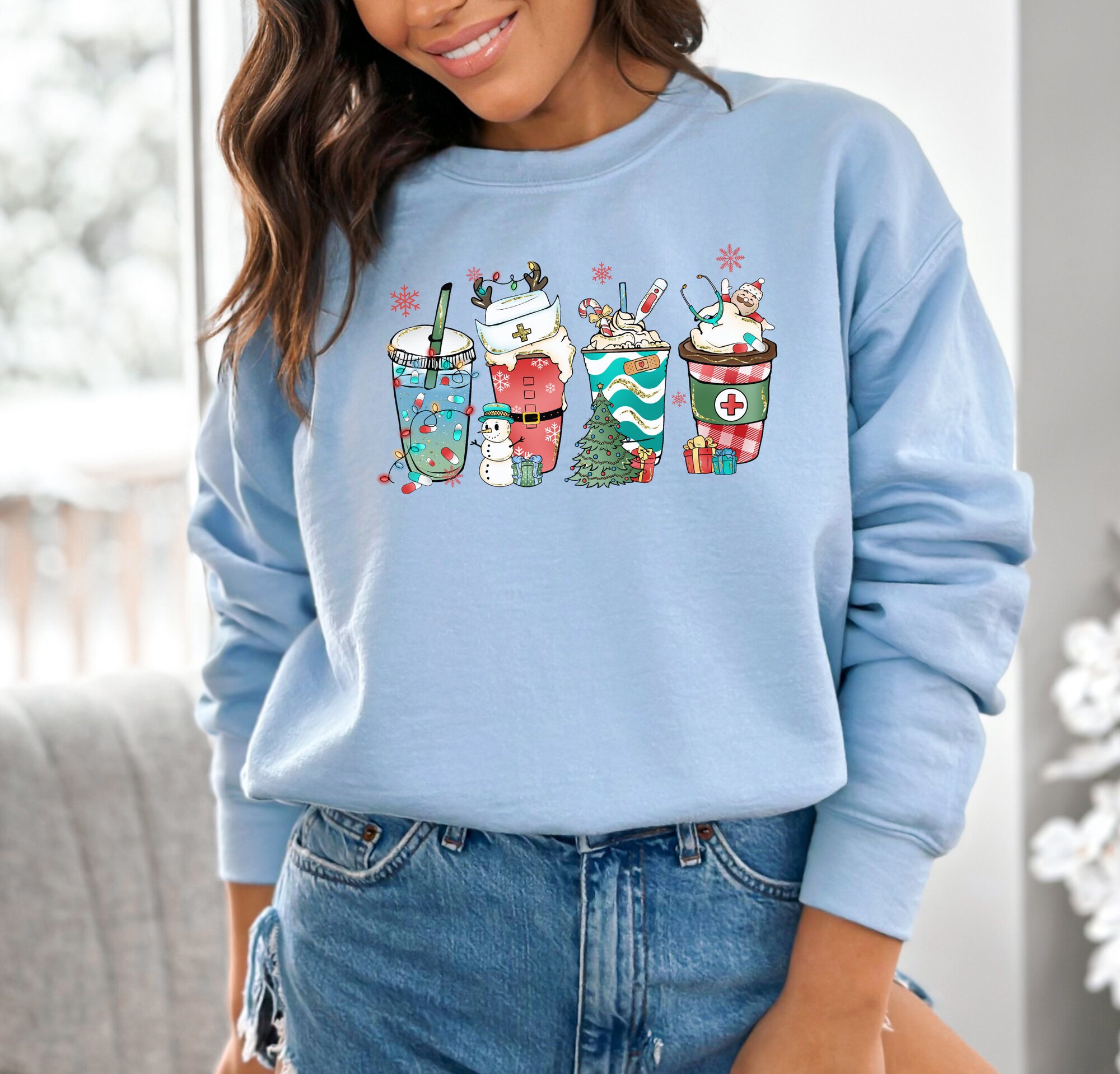 Christmas Nurse Sweatshirt: NICU ER Gift - Coffee Design Tee image 4