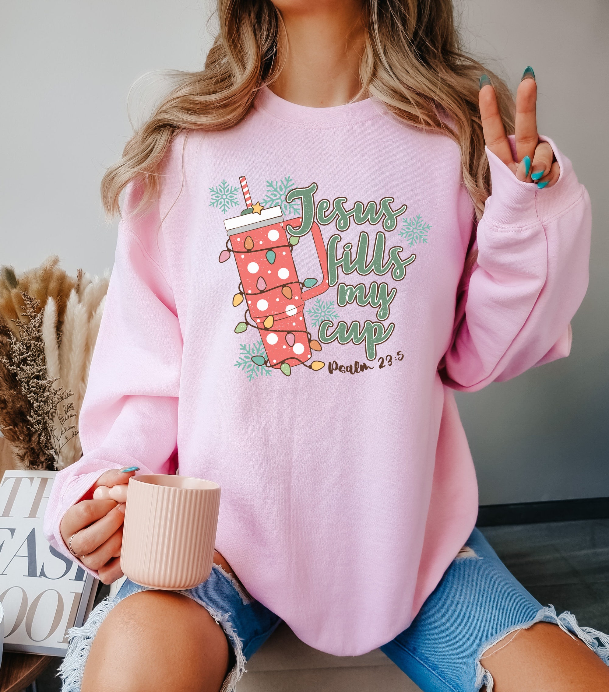 Jesus Fills My Cup Christmas Sweatshirt - Christian Bible Verse Sweater image 2