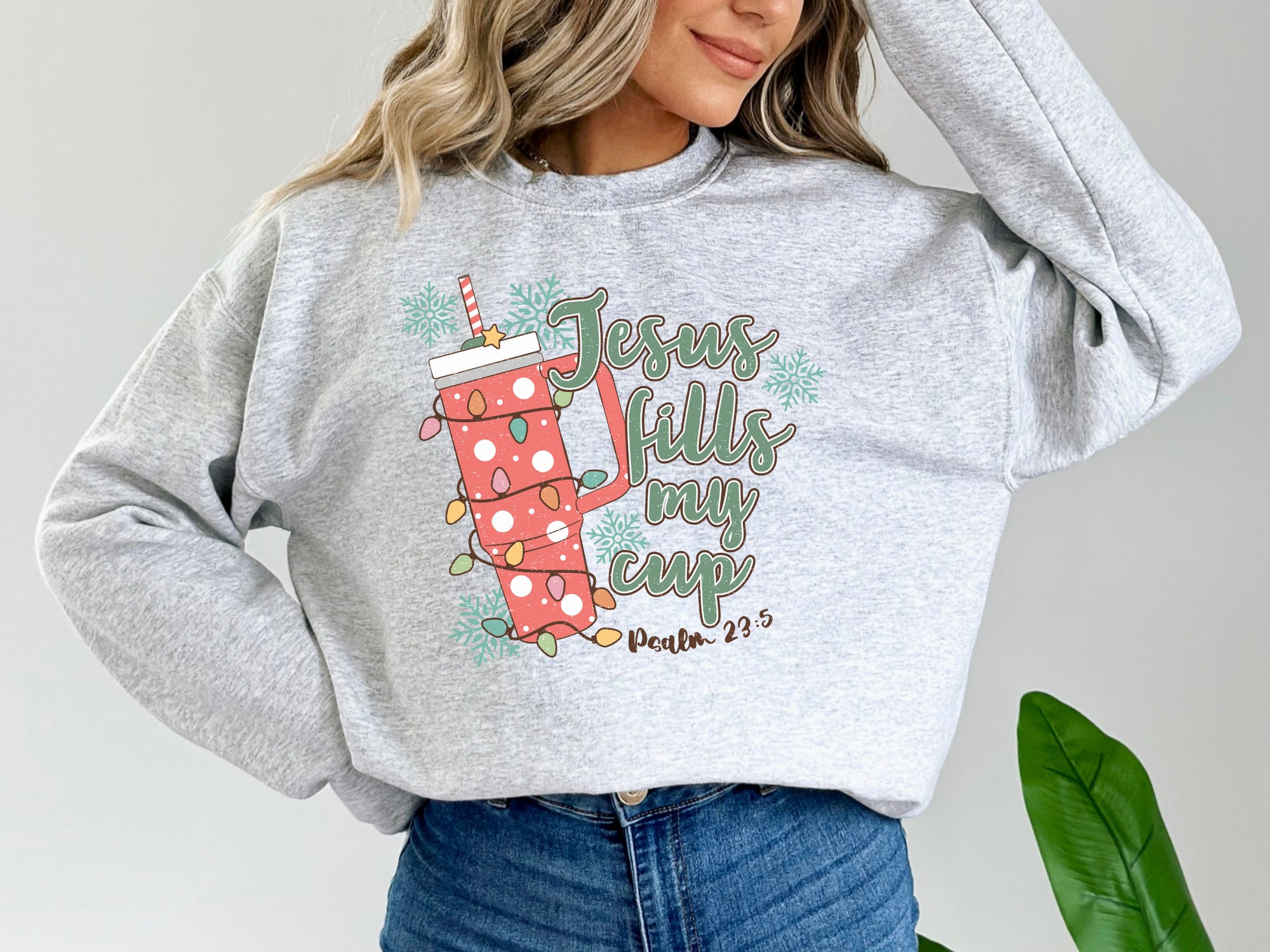 Jesus Fills My Cup Christmas Sweatshirt - Christian Bible Verse Sweater image 1